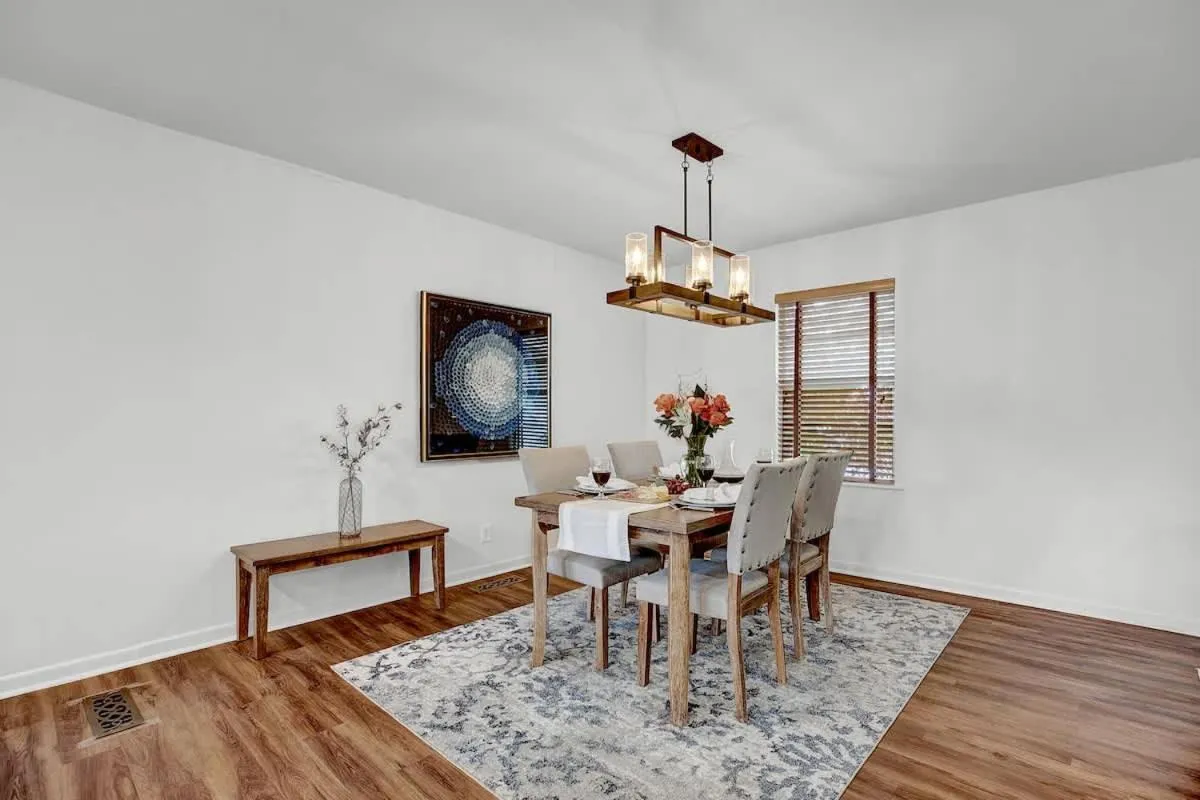 Dining area in Gorgeous Bluebonnet House with Deck and Fire Pit