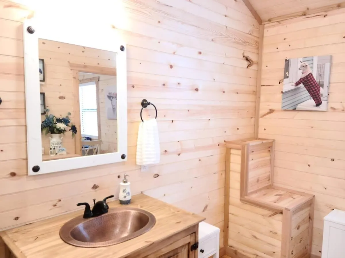 Bathroom in Stunning Cabin Right on Main St!