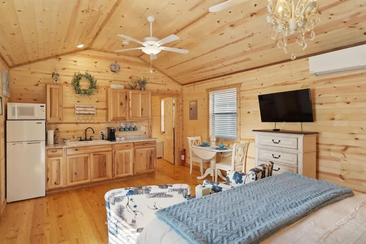 Bed in Stunning Cabin Right on Main St!