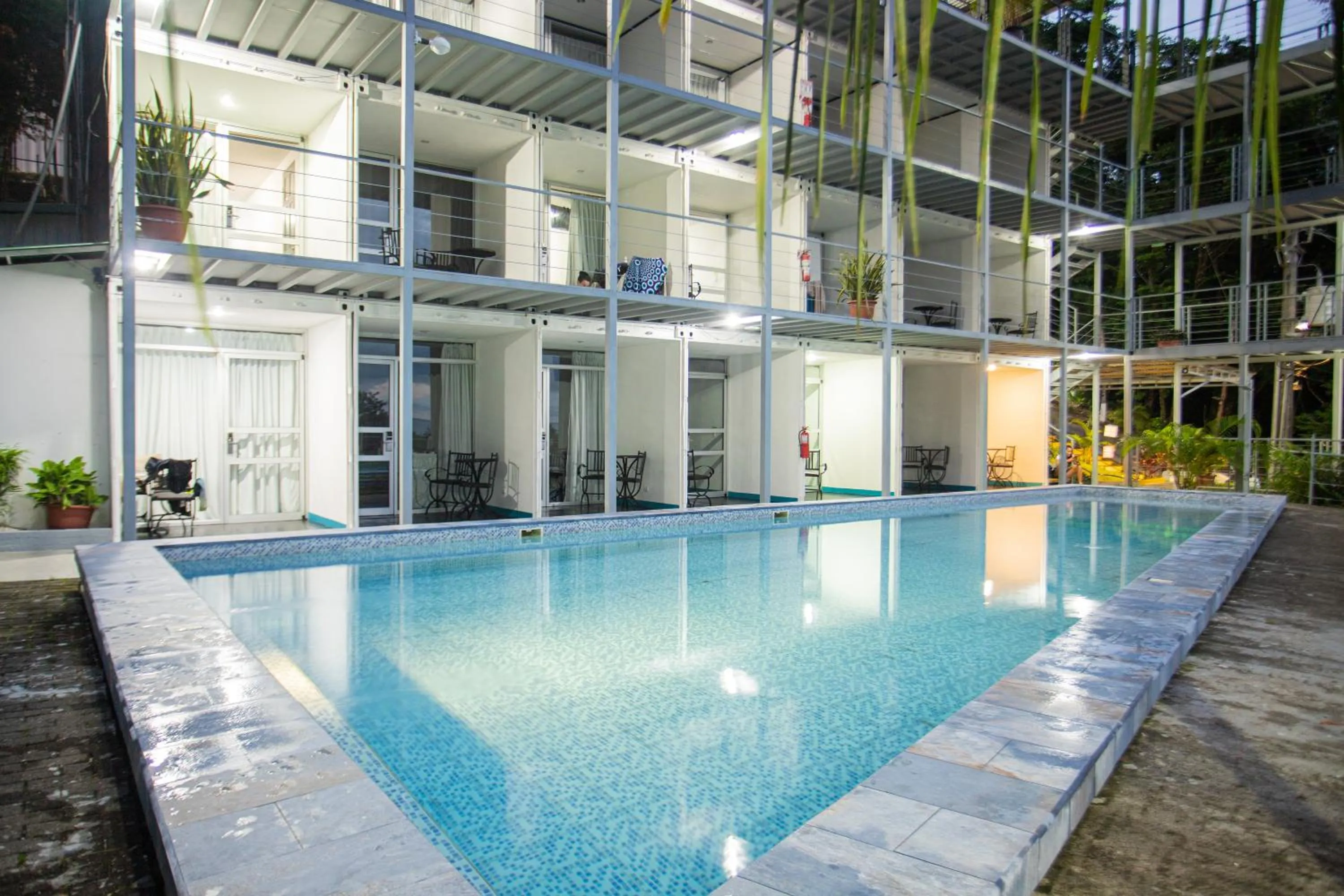 Pool view in El Faro Containers Beach Hotel
