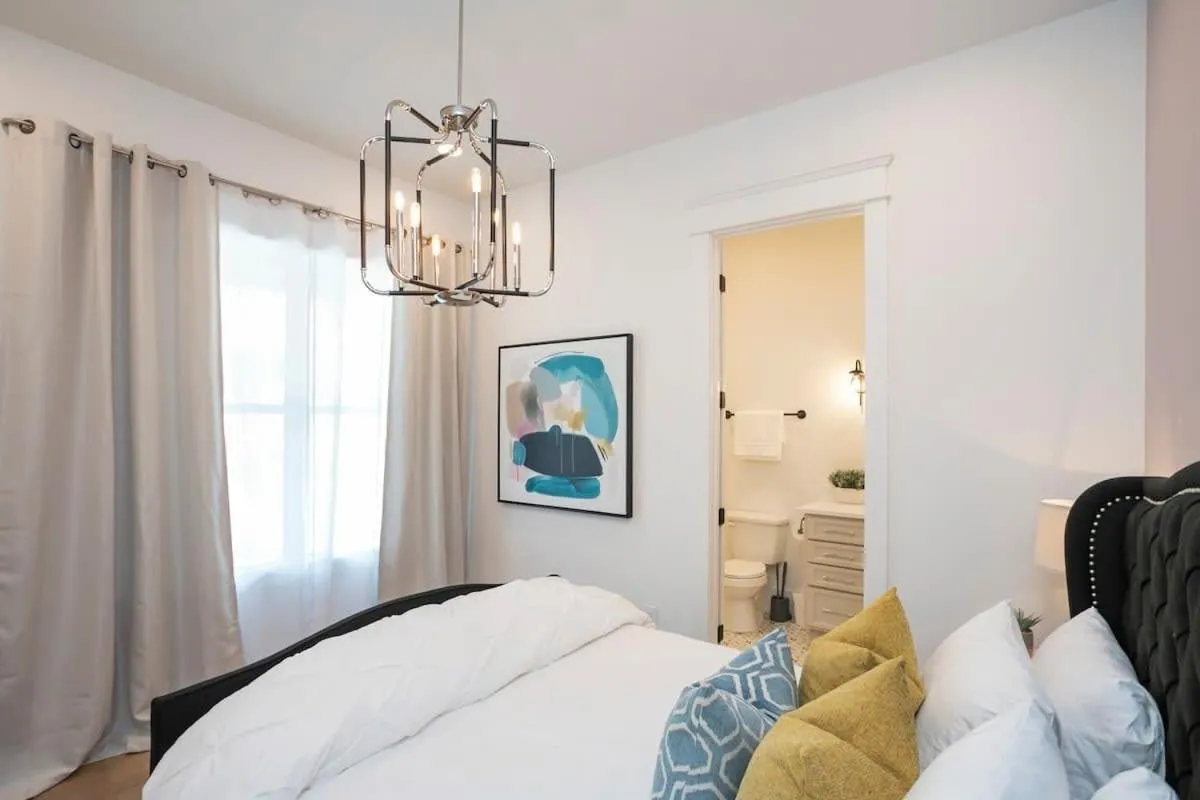 Bed in Custom Home Office Suite Game Room & Fire pit