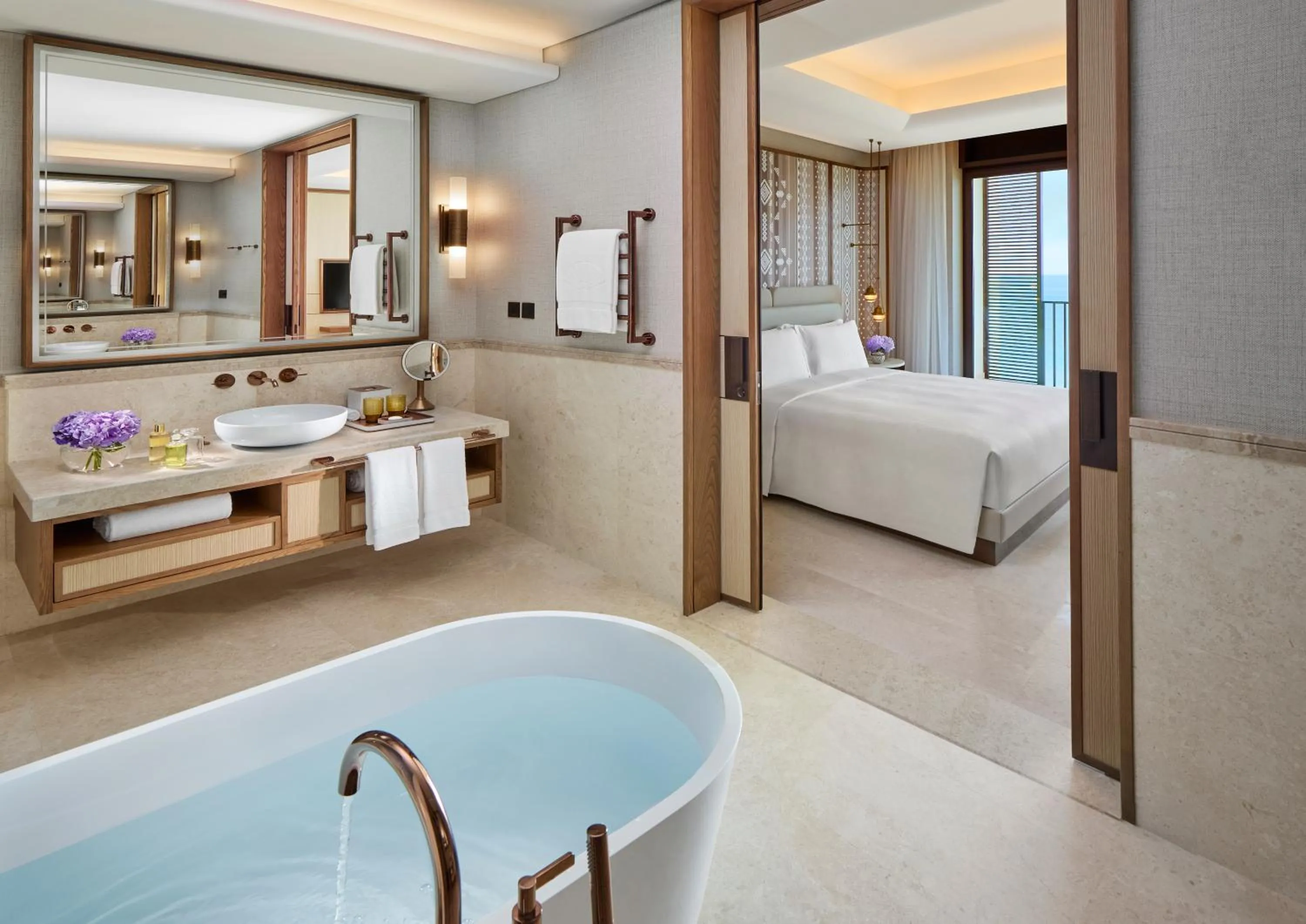 Bathroom, Bed in Mandarin Oriental, Muscat
