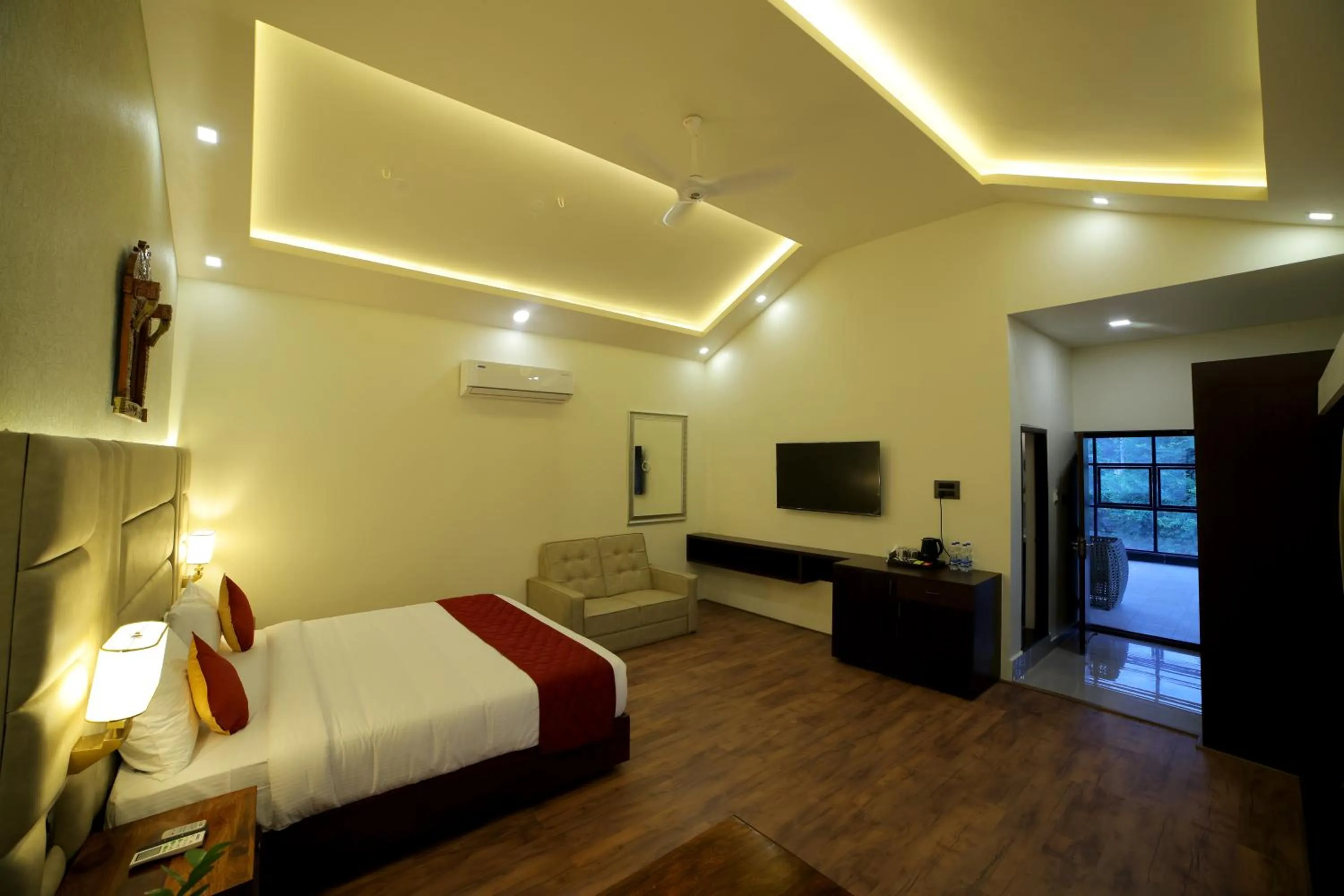 Balcony/Terrace, Bed in Lake Valley Resort and Spa Tirupati, 27 kms from Talakona Waterfall