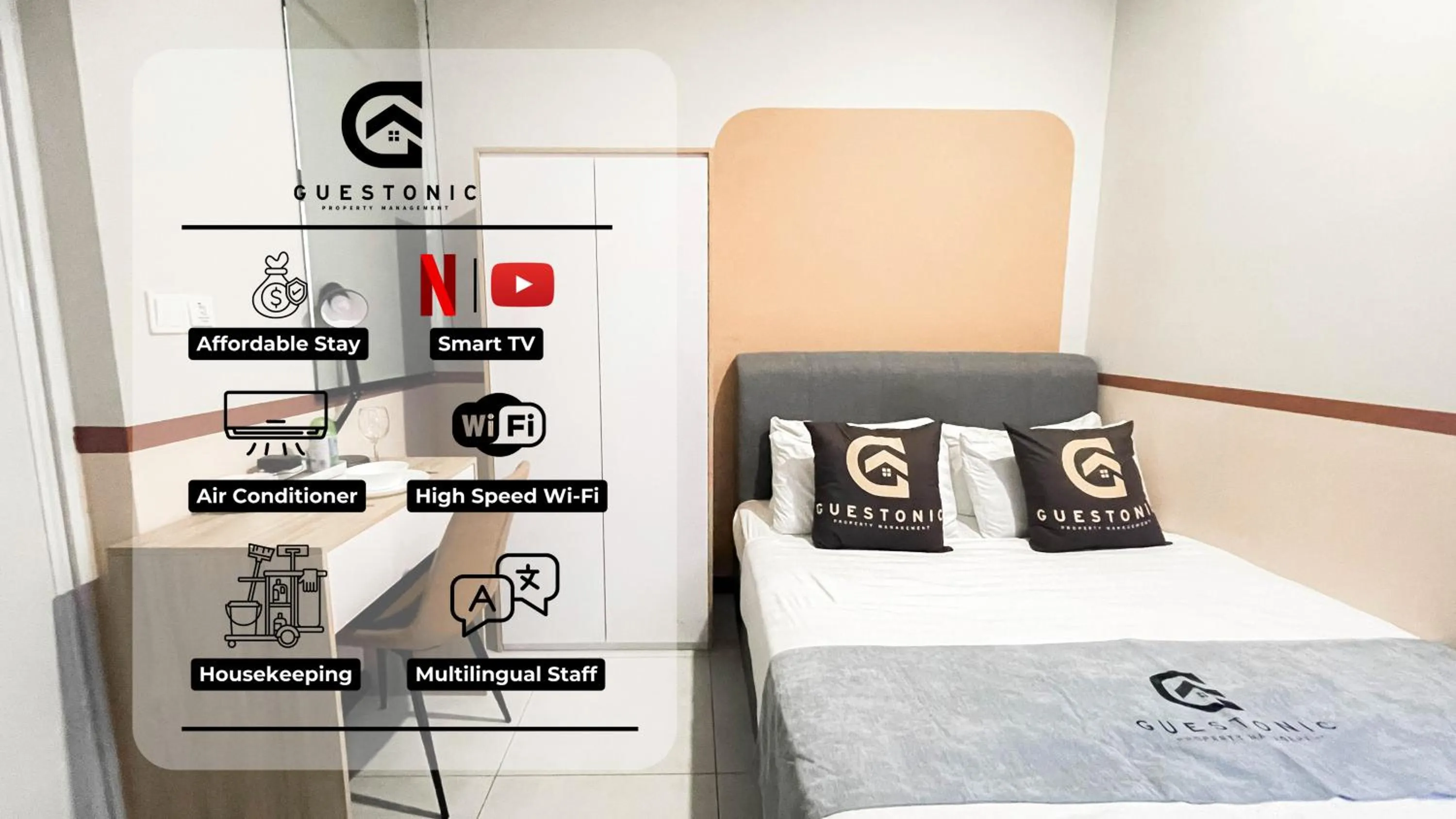 Bed in NeuSuite Cozy Studio by GUESTONIC