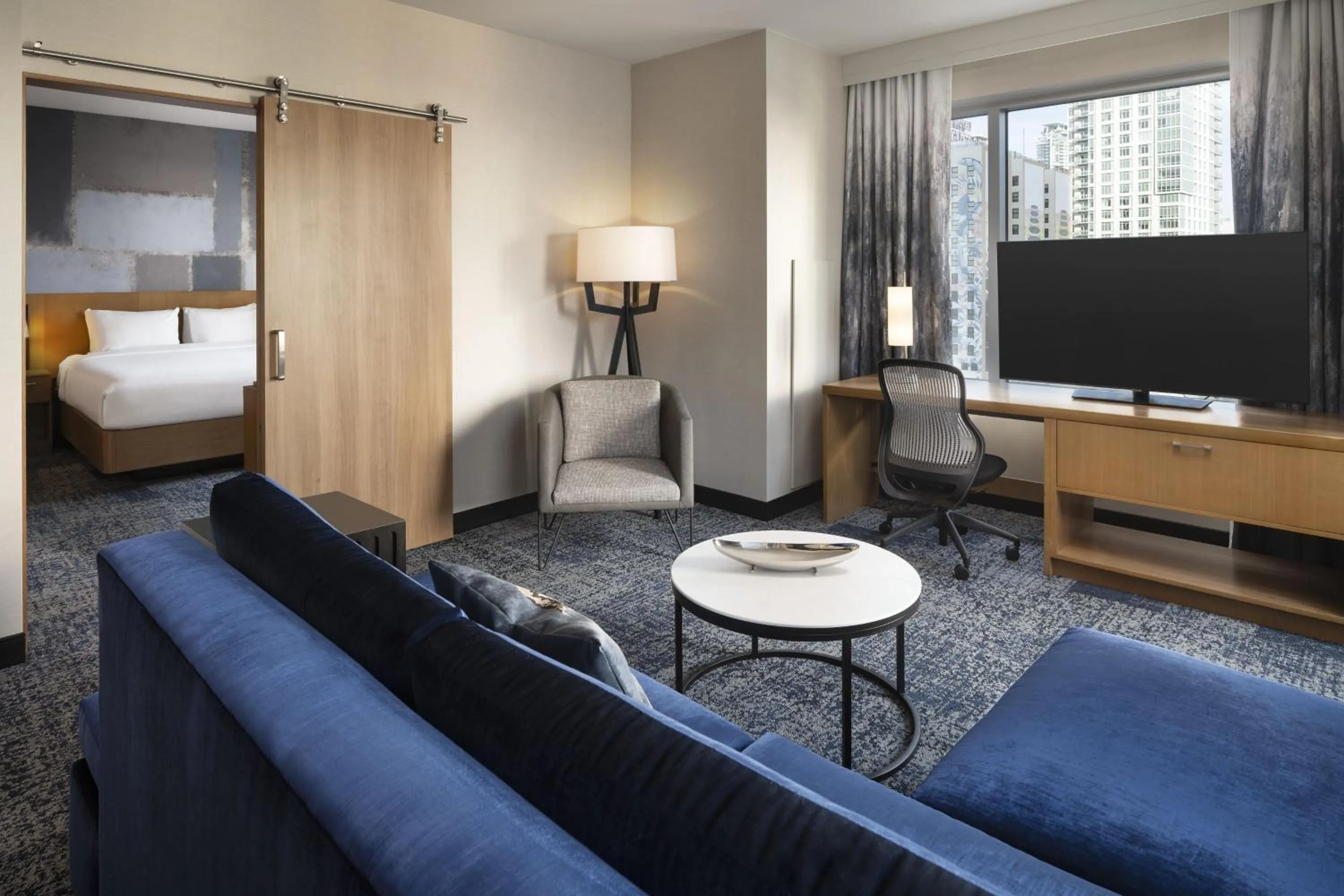 Bedroom, Bed in Courtyard by Marriott Los Angeles L.A. LIVE