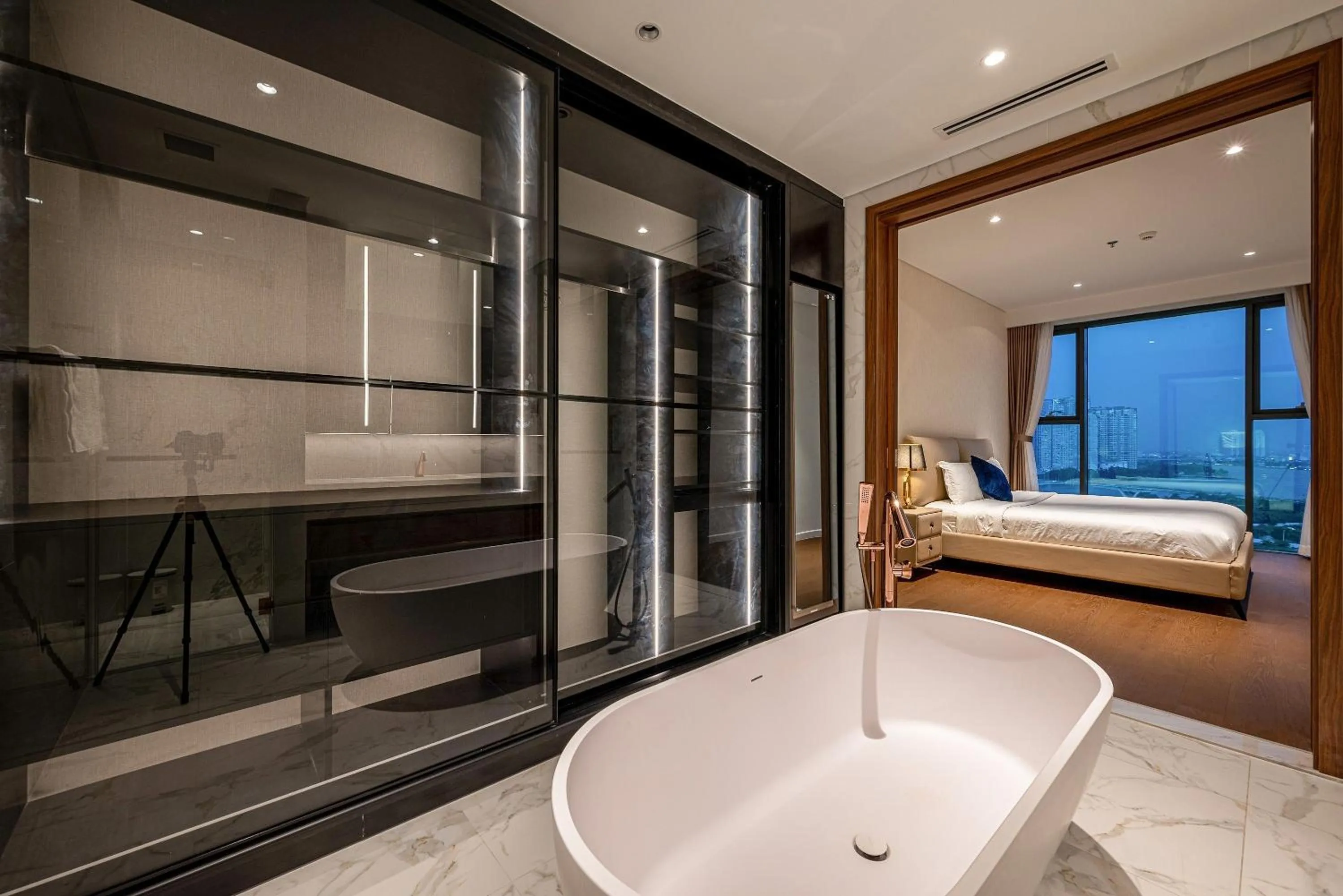 Bathroom, Bed in Metropole Thu Thiem Condo Apartment