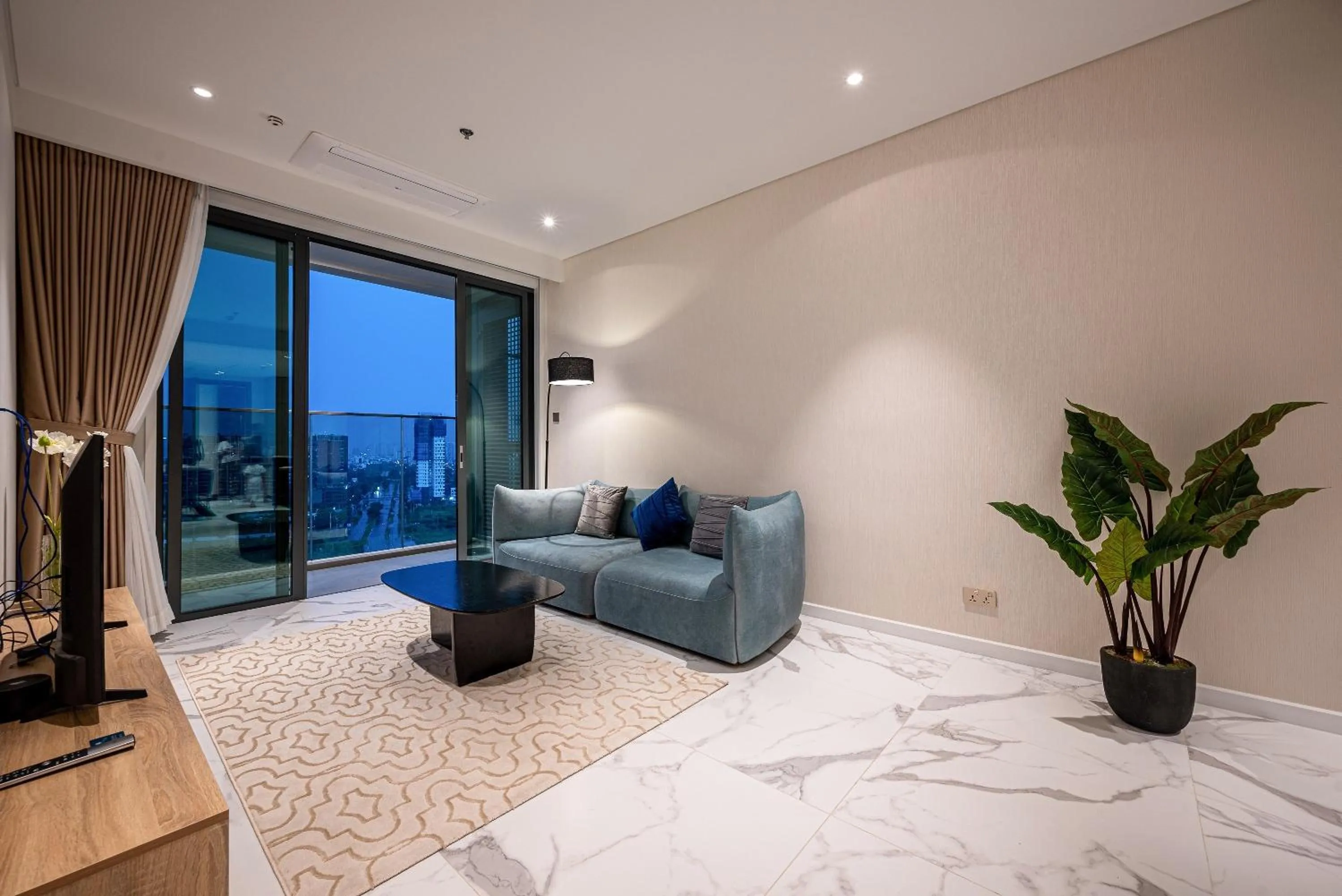 Living room, Bed in Metropole Thu Thiem Condo Apartment