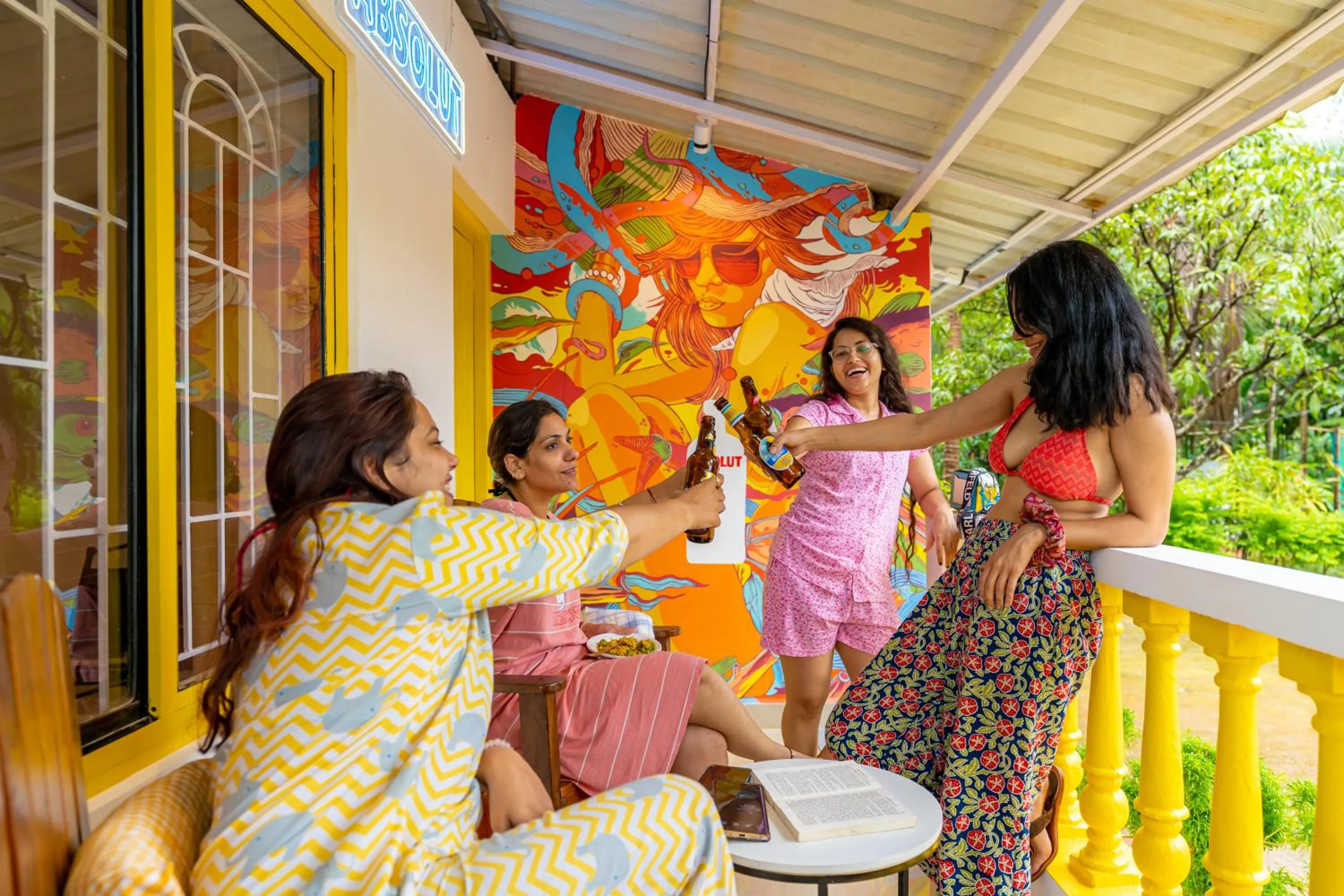 group of guests in Whoopers Party Hostel, Palolem