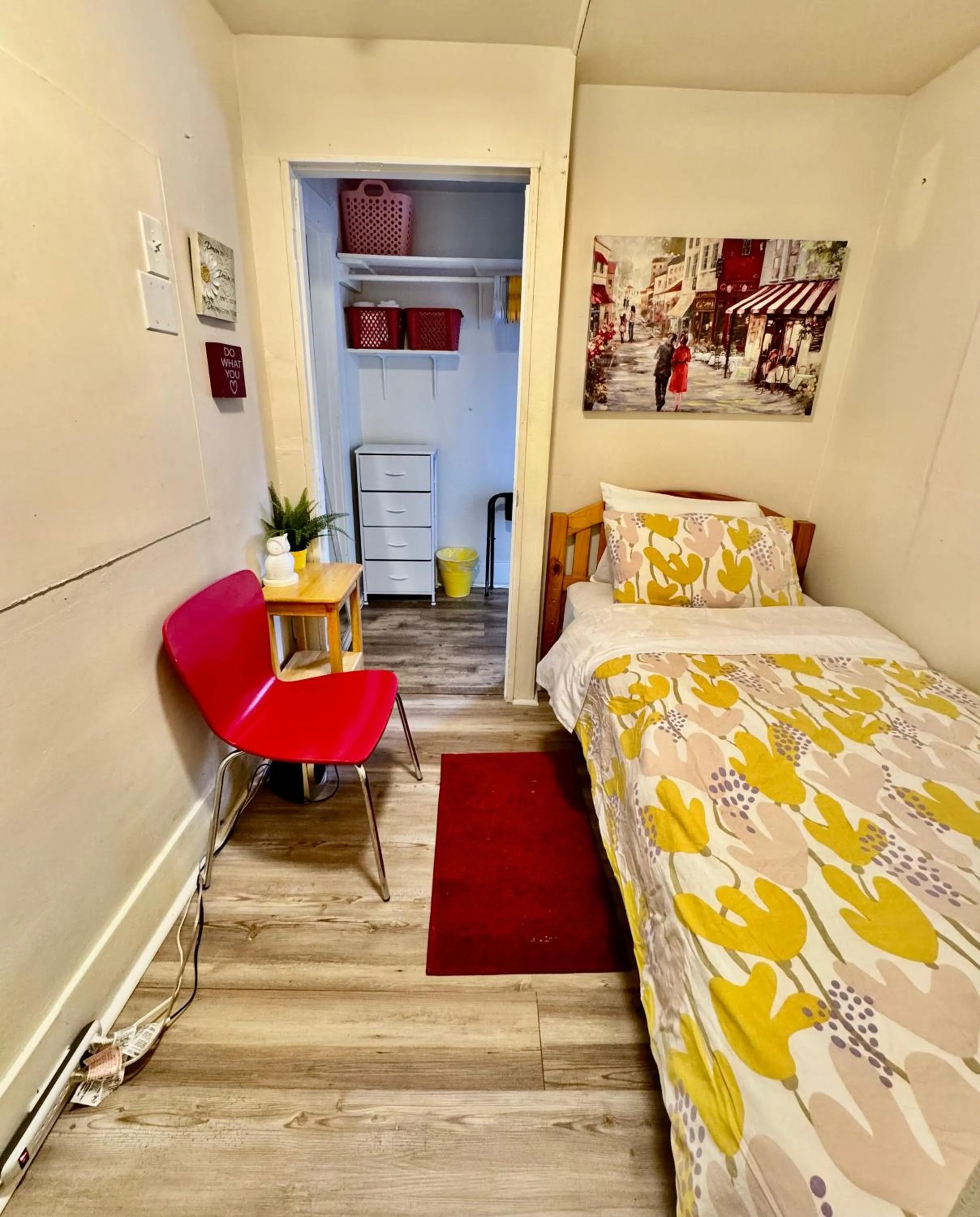 Bed in Tiny Private Room at the Upper Level of a Big House with Shared Bathroom