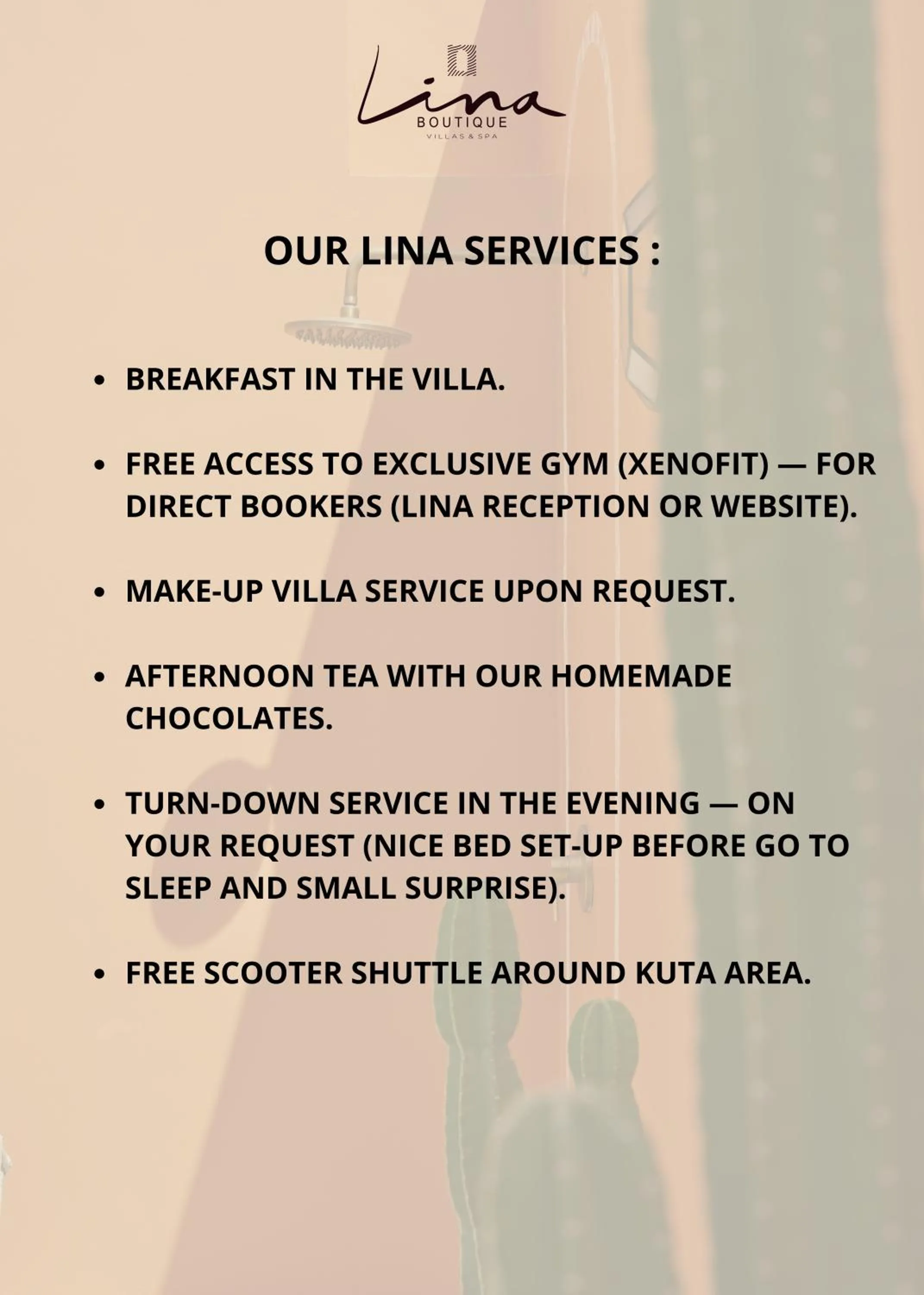 room service in Lina Boutique Villas and Spa