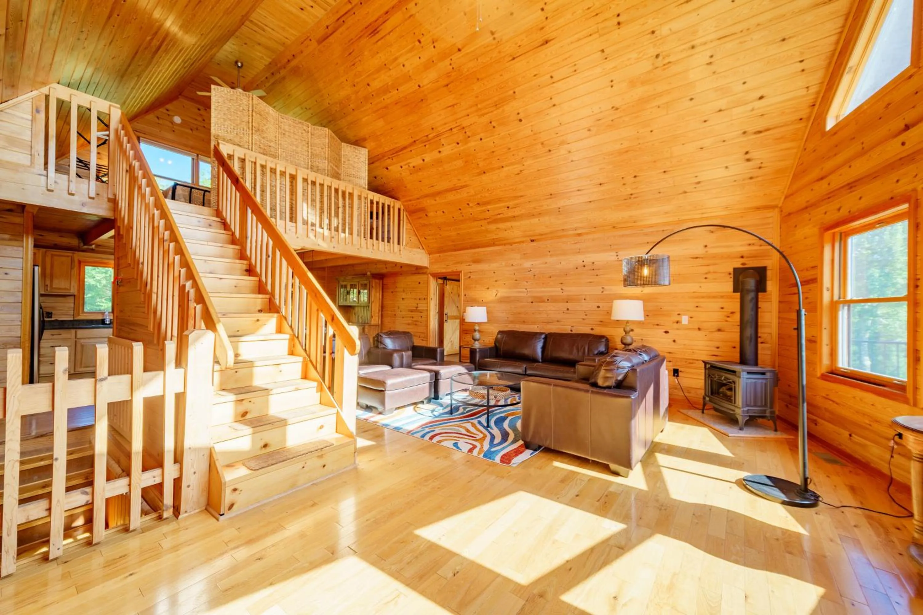 Living room in Adirondack Alpine Cabin with Hot Tub, Near Whiteface, Lake Placid, Game Rm, Fenced Yard, Views