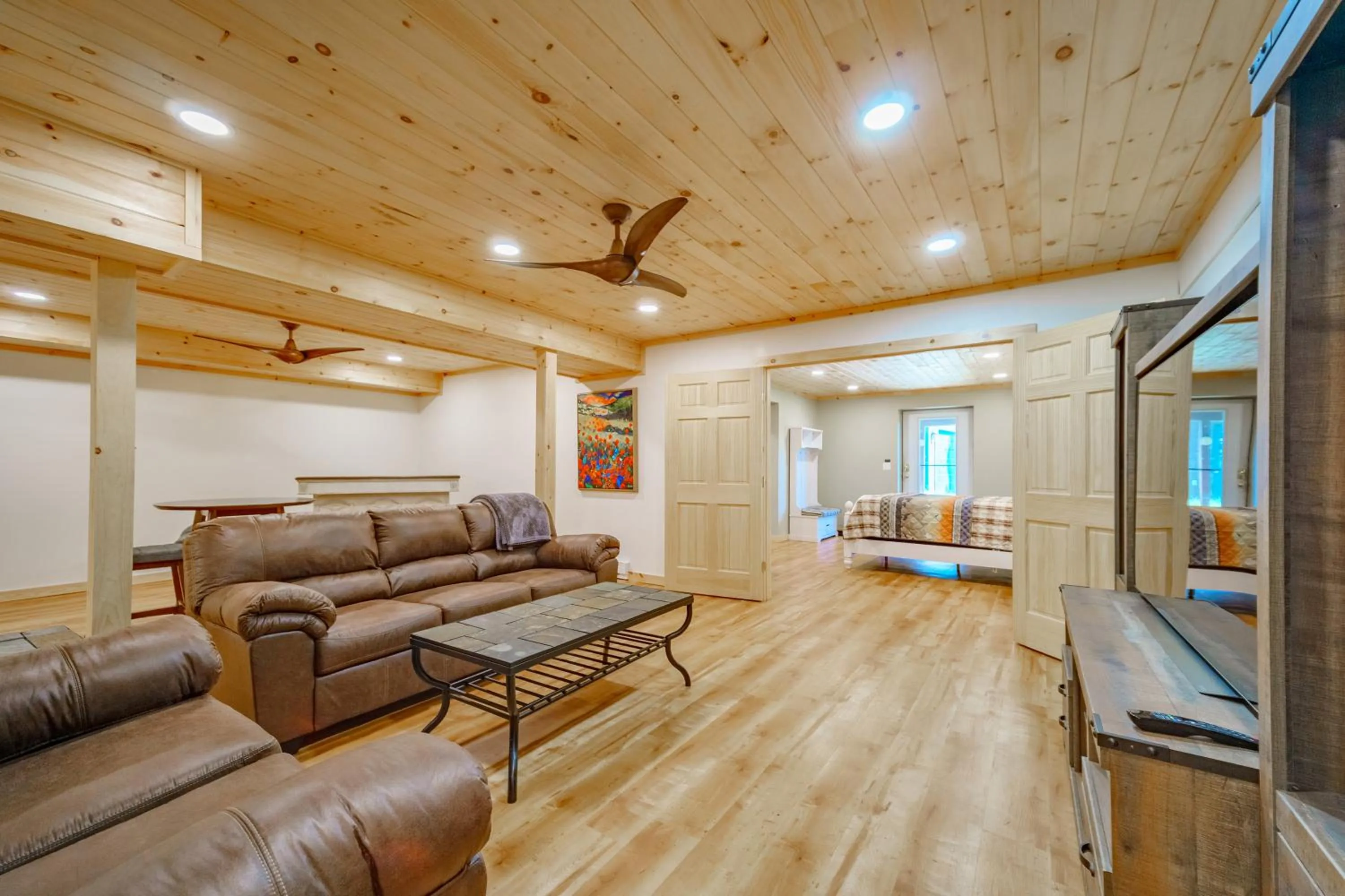 Bed in Adirondack Alpine Cabin with Hot Tub, Near Whiteface, Lake Placid, Game Rm, Fenced Yard, Views