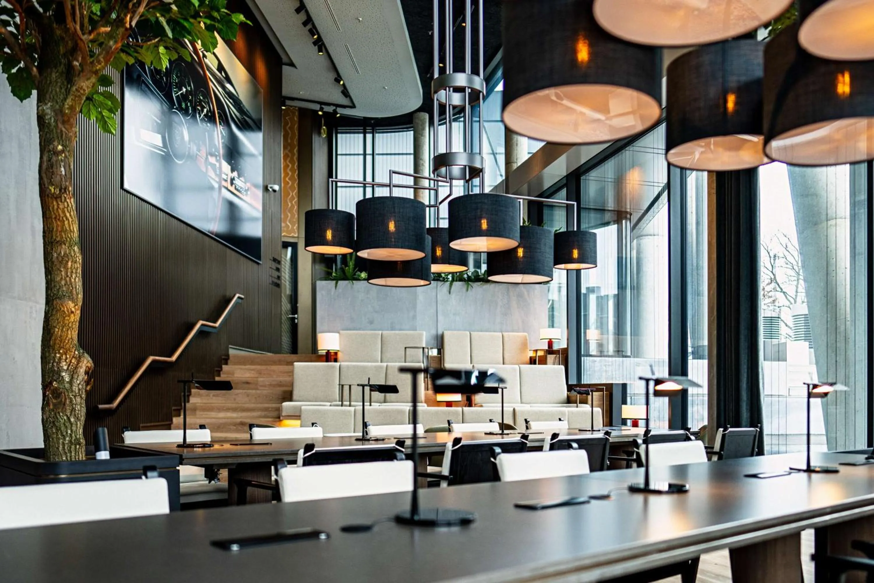 Lobby or reception in Radisson Blu Hotel at Porsche Design Tower Stuttgart