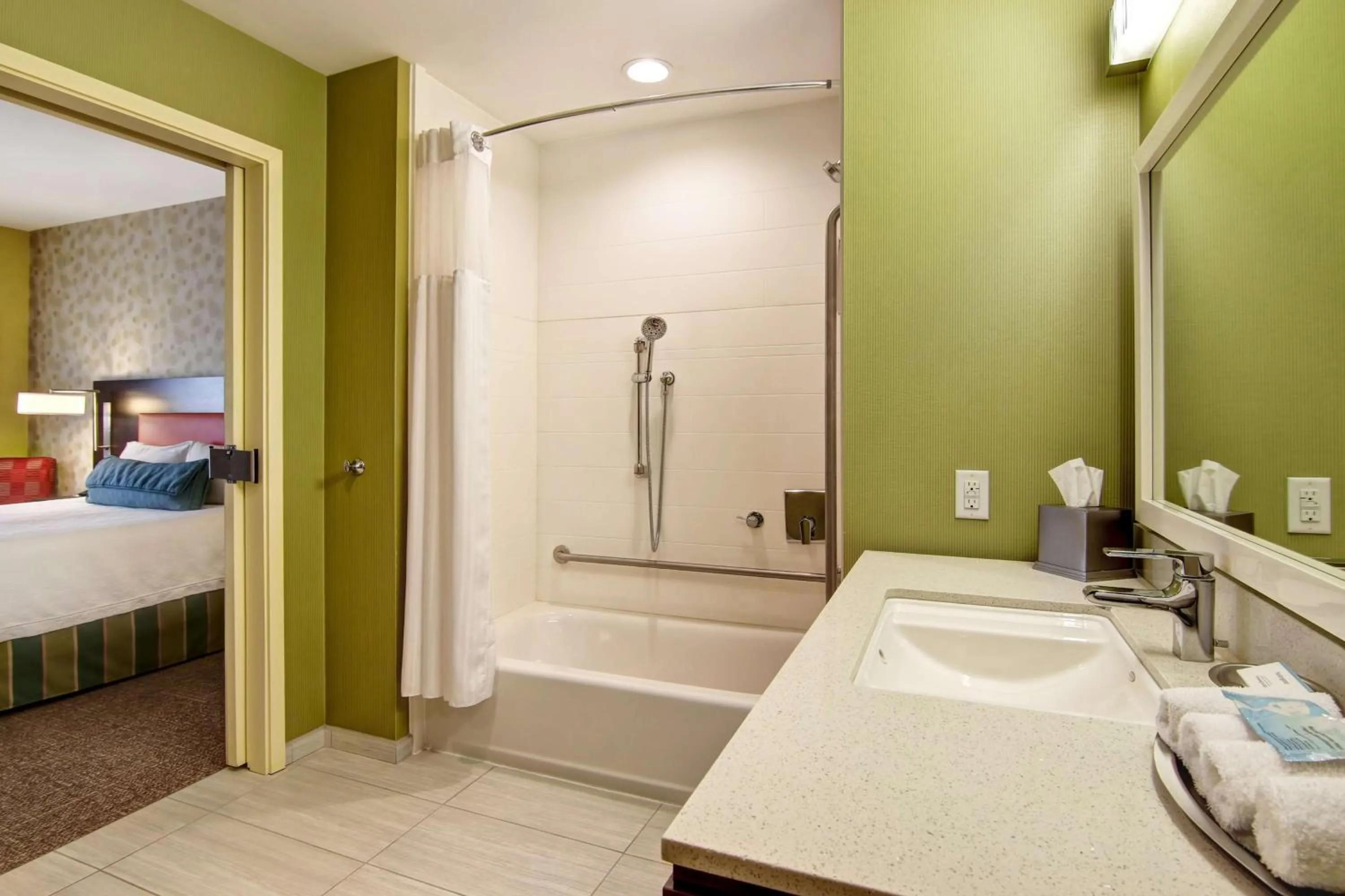 Bathroom, Bed in Home2 Suites by Hilton West Edmonton