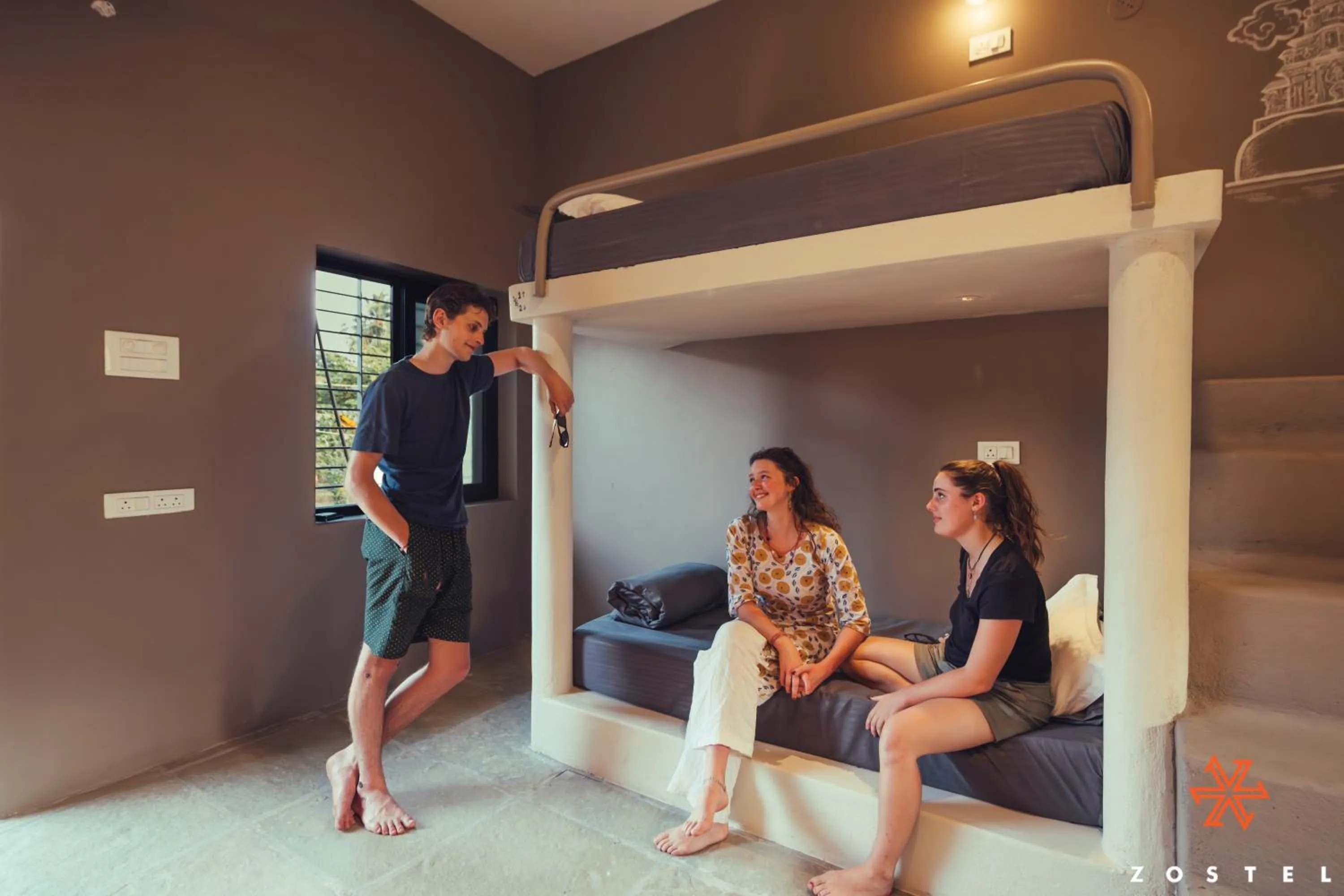 Seating area in Zostel Hampi, Gangavathi