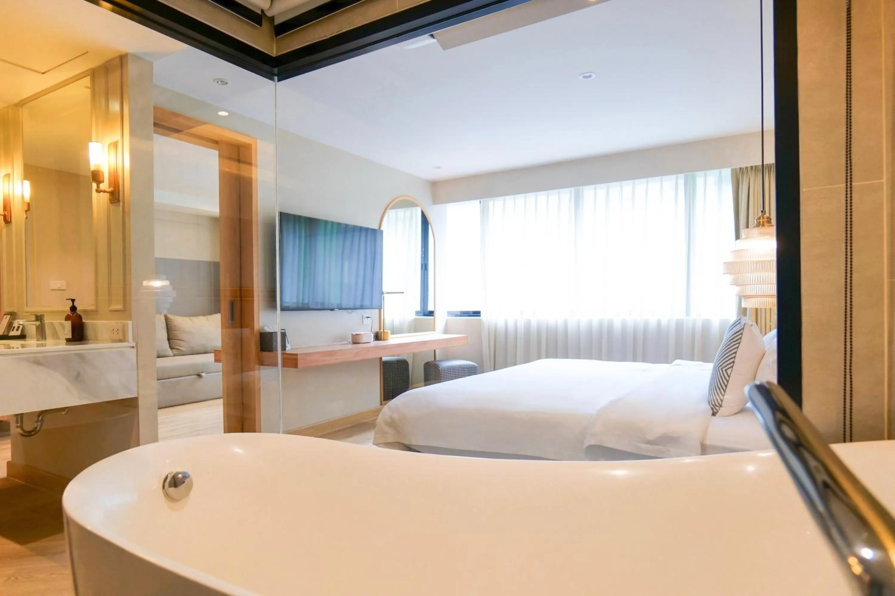 Bathroom, Bed in THEE Bangkok by TH District "newly renovated"