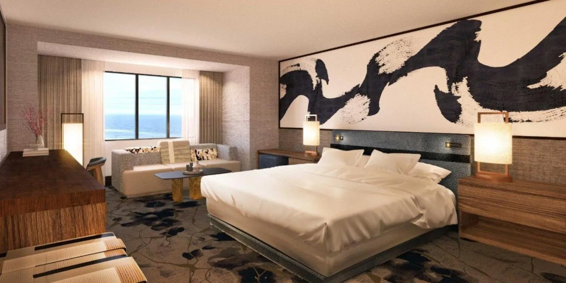 Bedroom, Bed in Nobu Hotel at Caesars Atlantic City