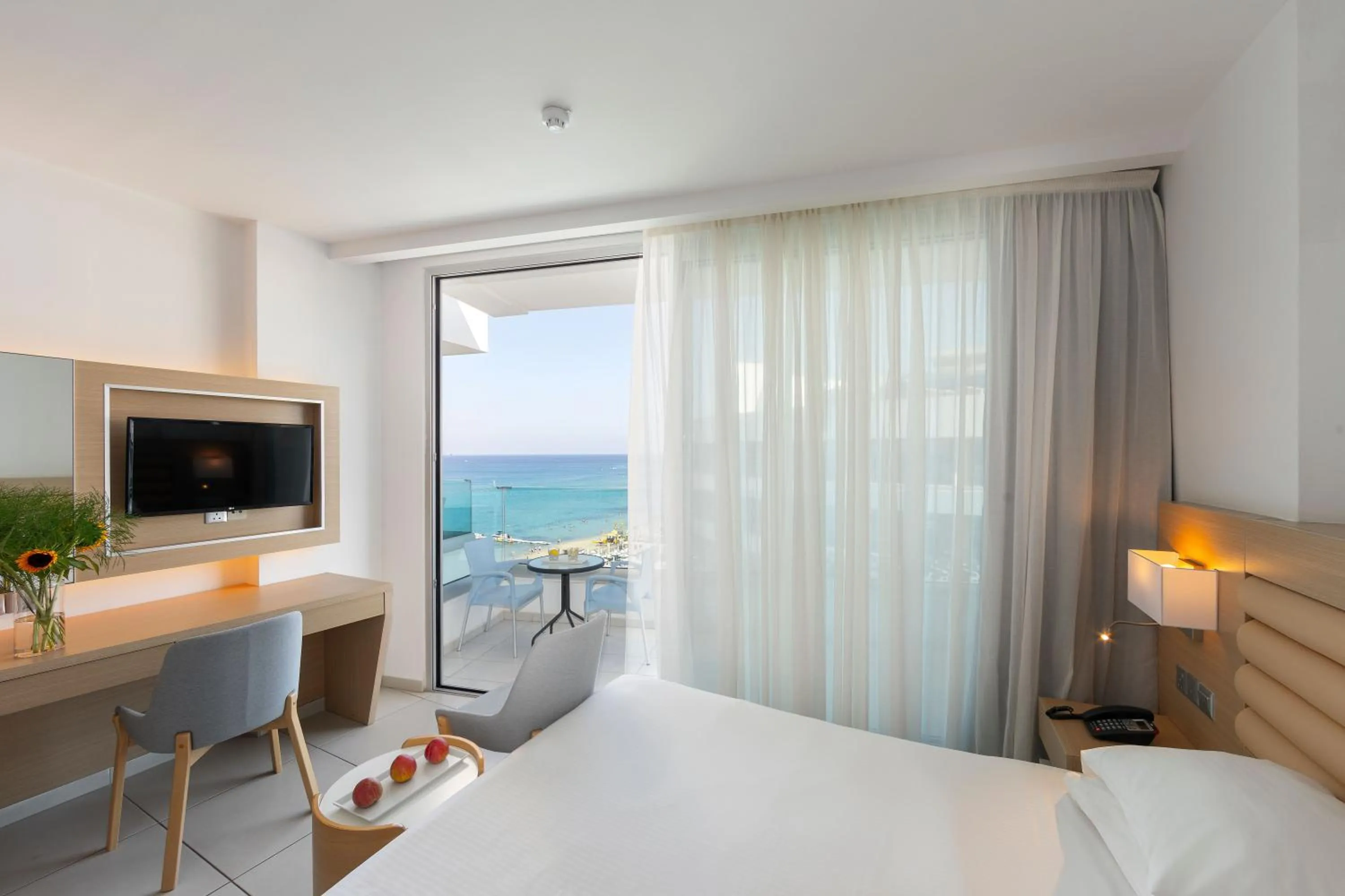 View (from property/room), Bed in Vrissaki Beach Hotel