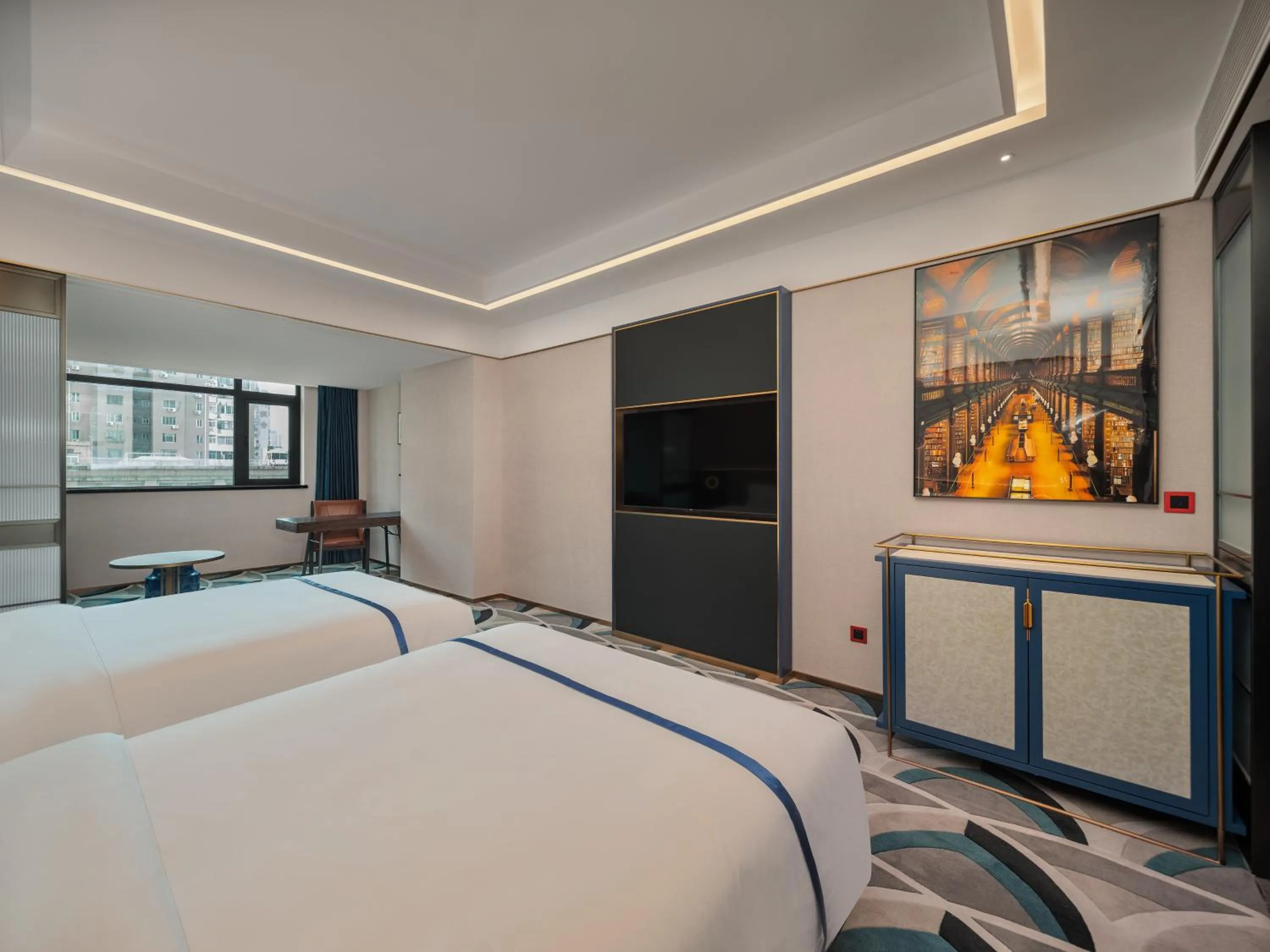 Communal lounge/ TV room, Bed in 西安钟楼枫渡酒店永兴坊地铁站店