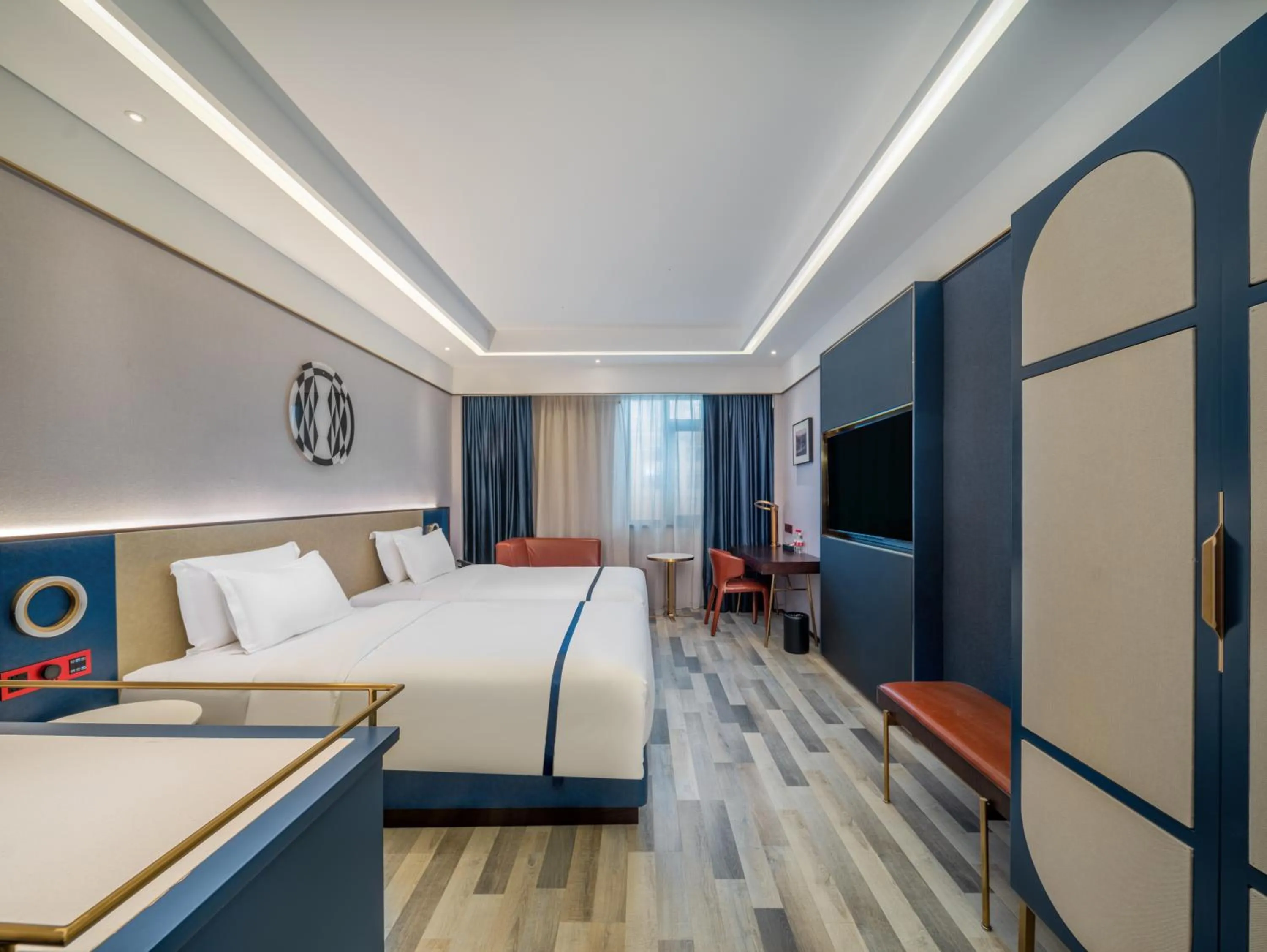 Communal lounge/ TV room, Bed in 西安钟楼枫渡酒店永兴坊地铁站店