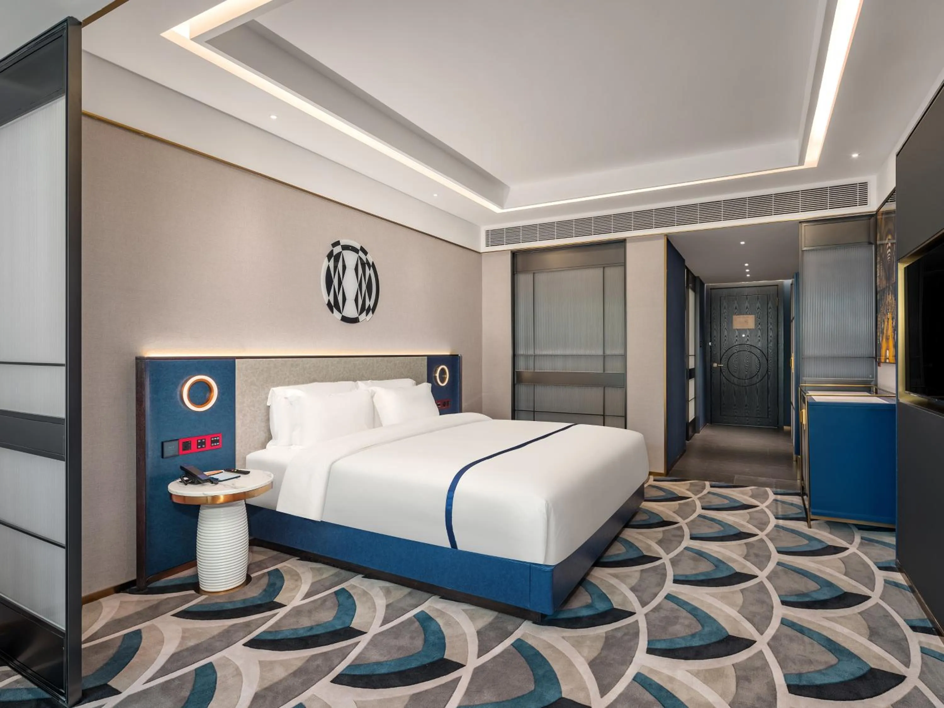 Communal lounge/ TV room, Bed in 西安钟楼枫渡酒店永兴坊地铁站店