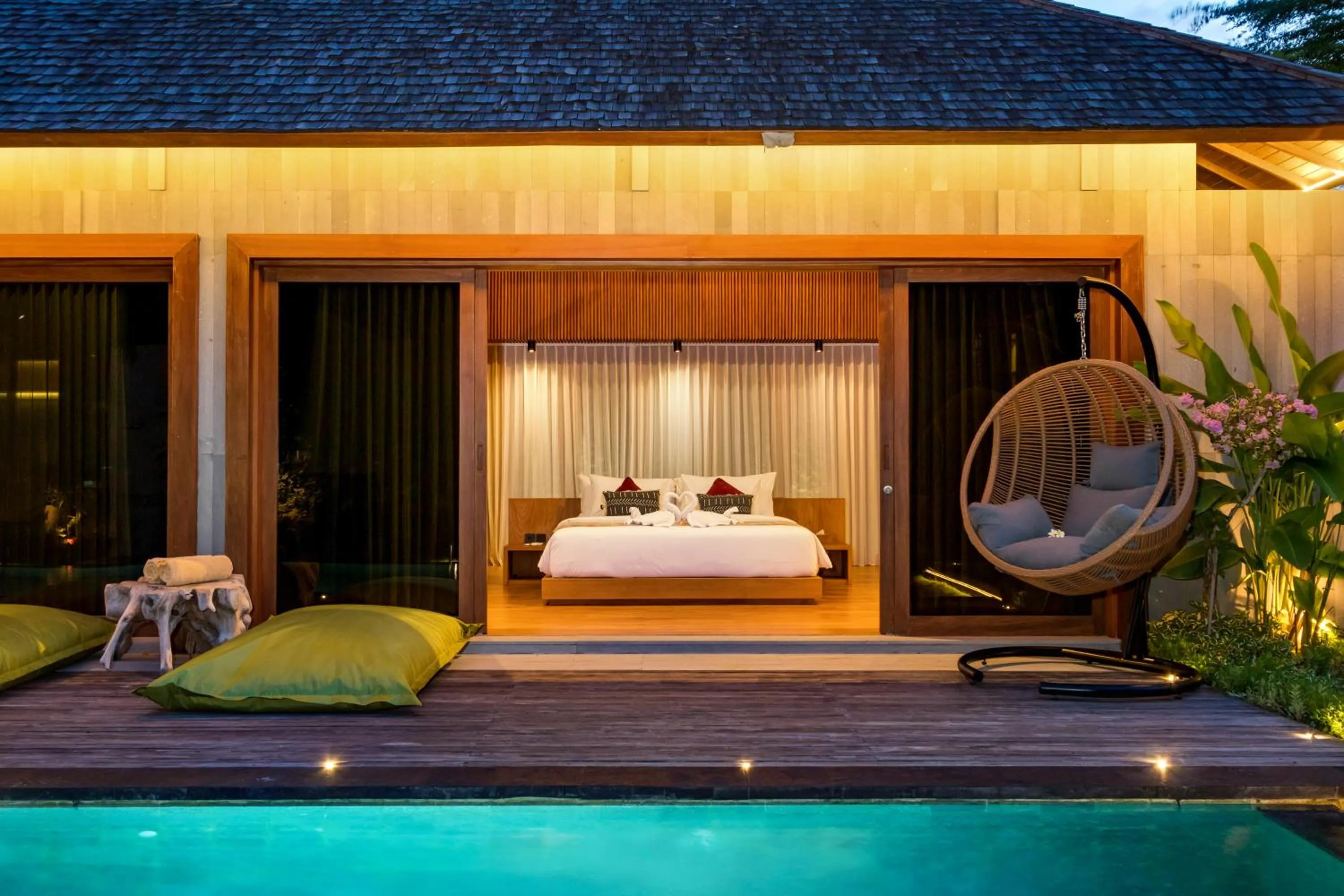 Pool view, Bed in Navya Villas