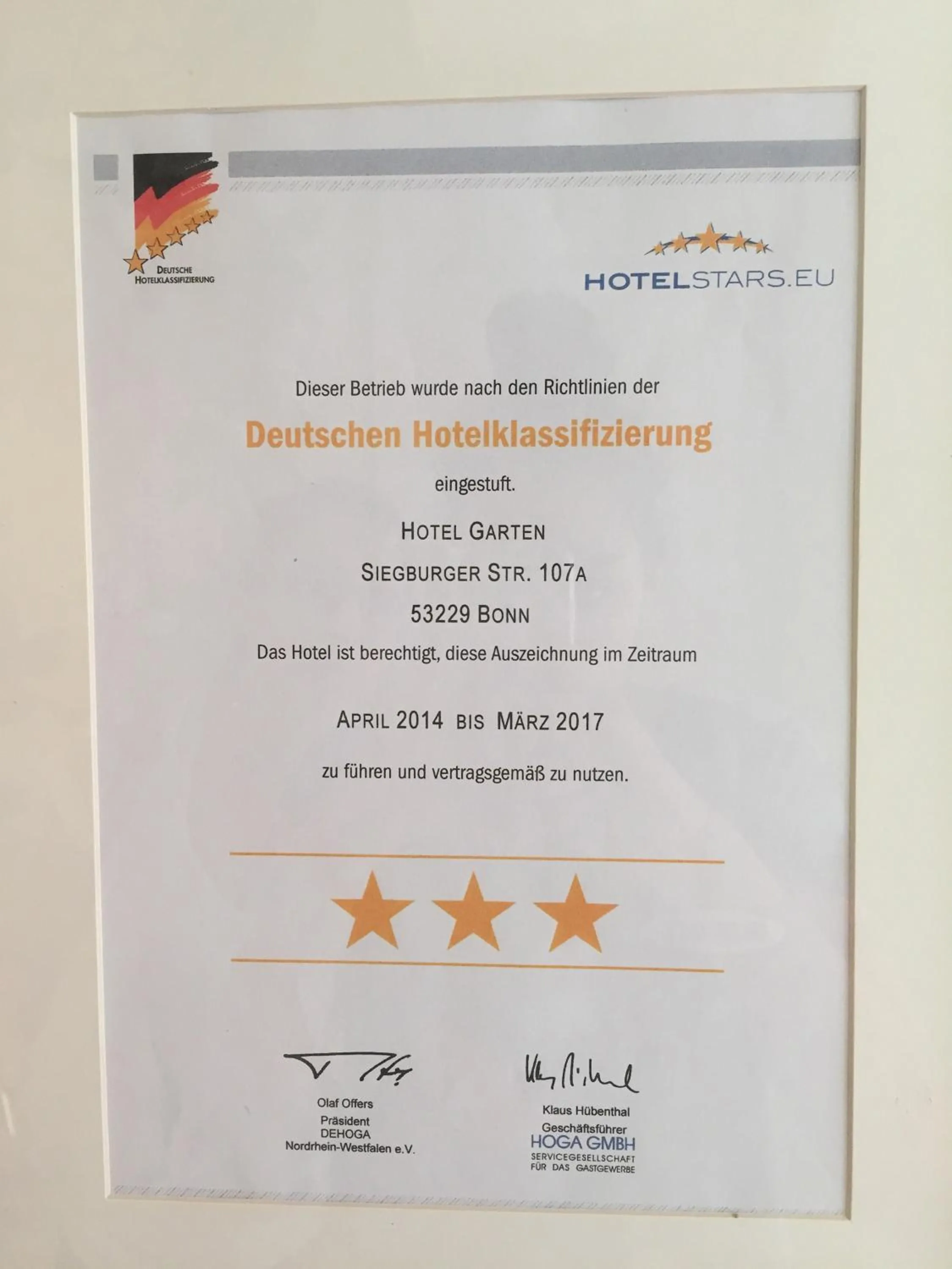 Certificate/Award in Hotel Garten