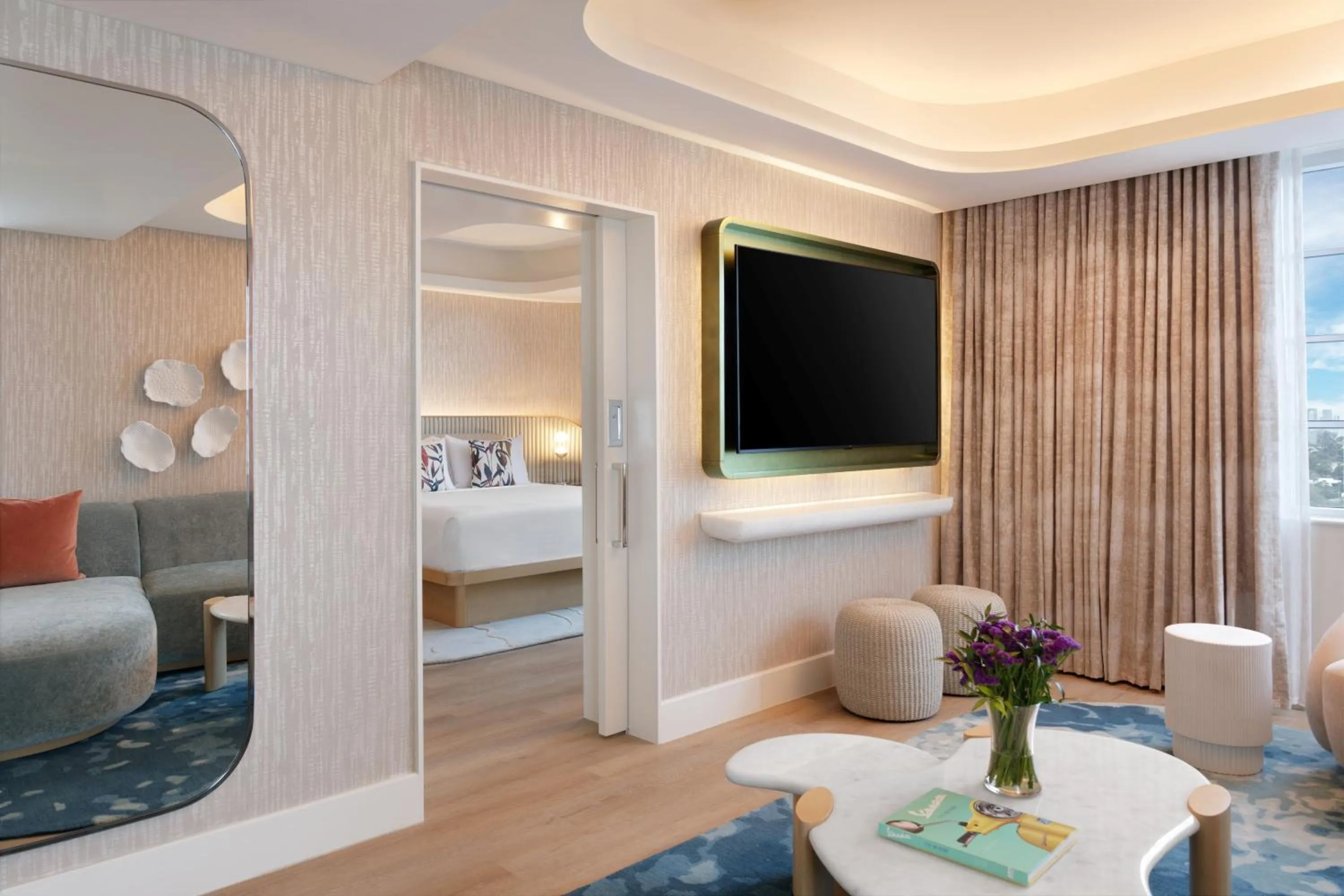 Living room, Bed in Andaz Miami Beach, By Hyatt