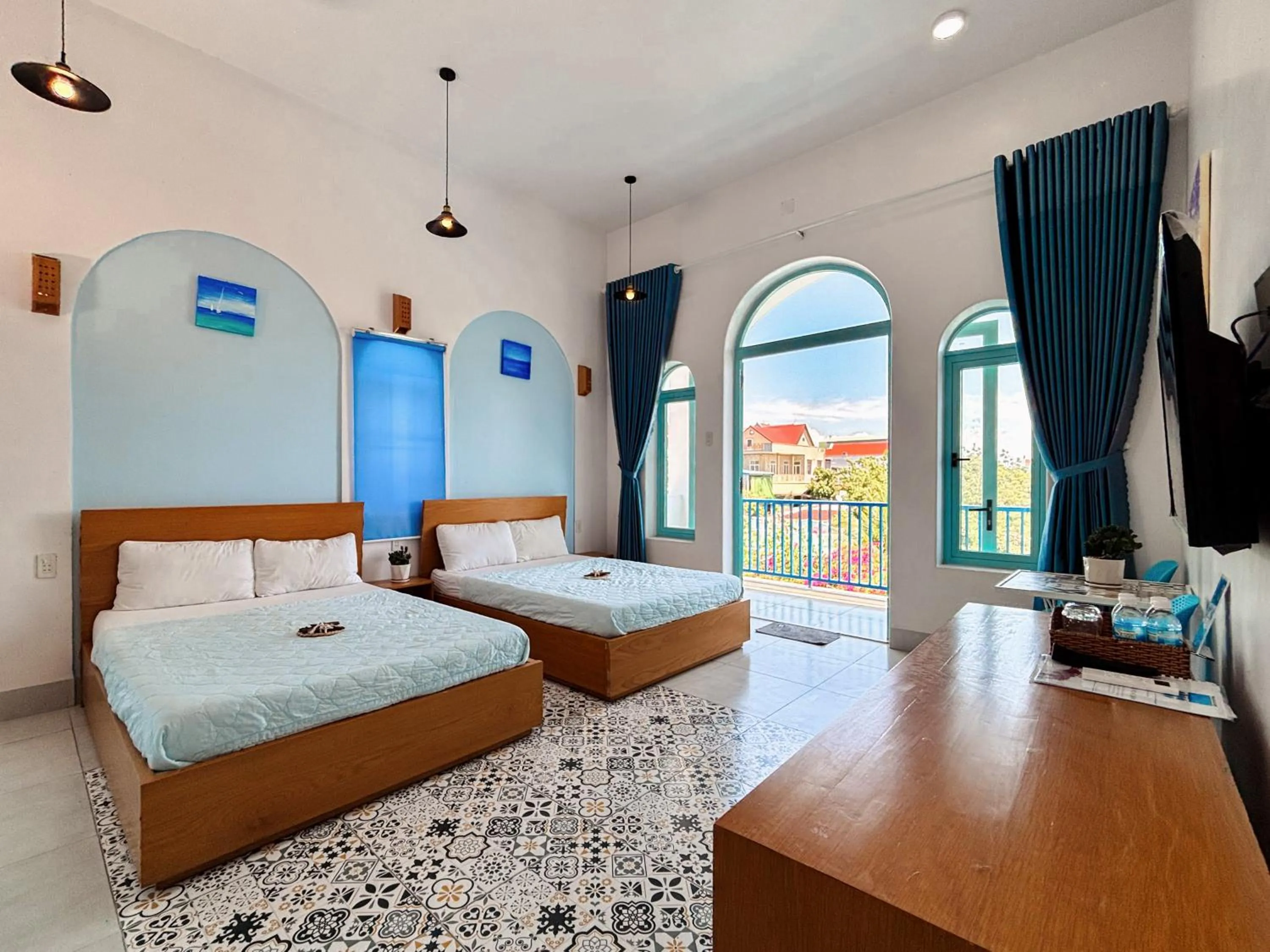 Bedroom, Bed in Santorini Villa Cam Ranh