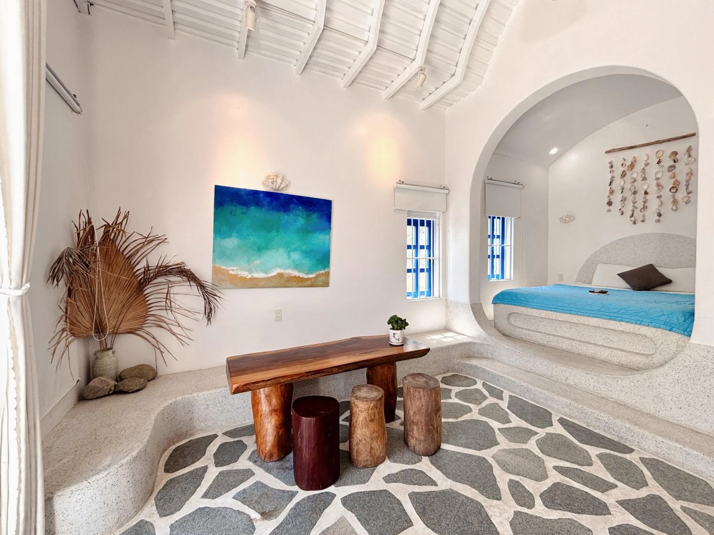 Living room, Bed in Santorini Villa Cam Ranh