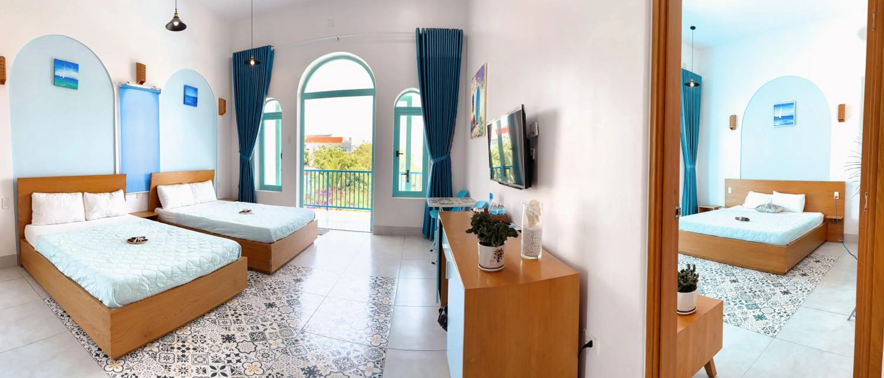 Bedroom, Bed in Santorini Villa Cam Ranh