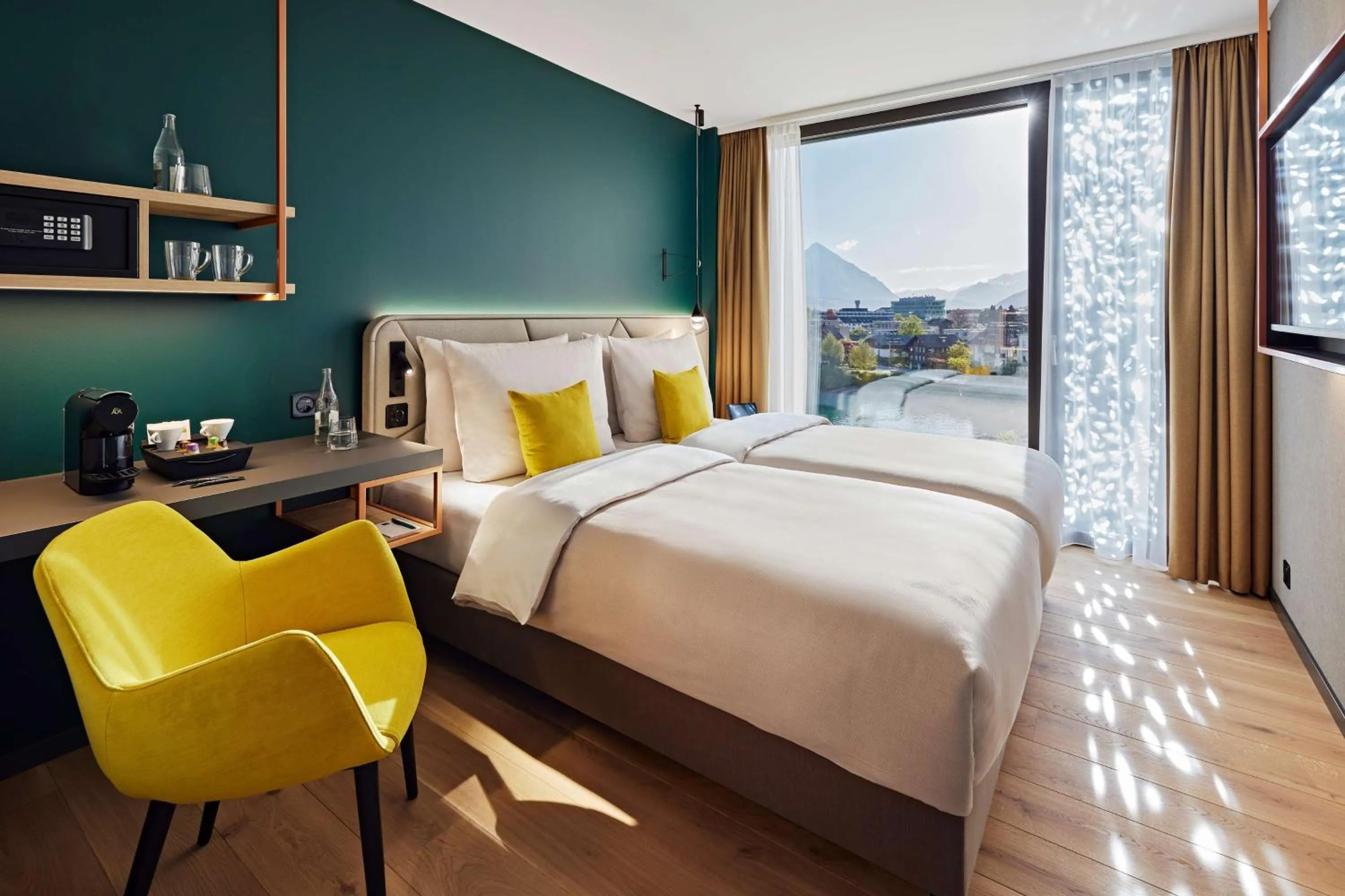 Bedroom, Bed in Essential by Dorint Interlaken - New Opening