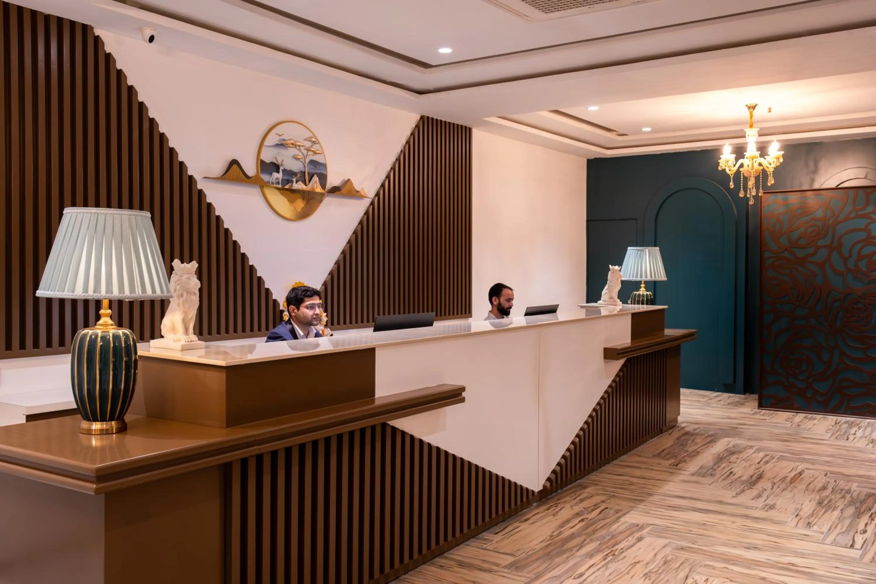 Lobby or reception in Alpine hotel and villas