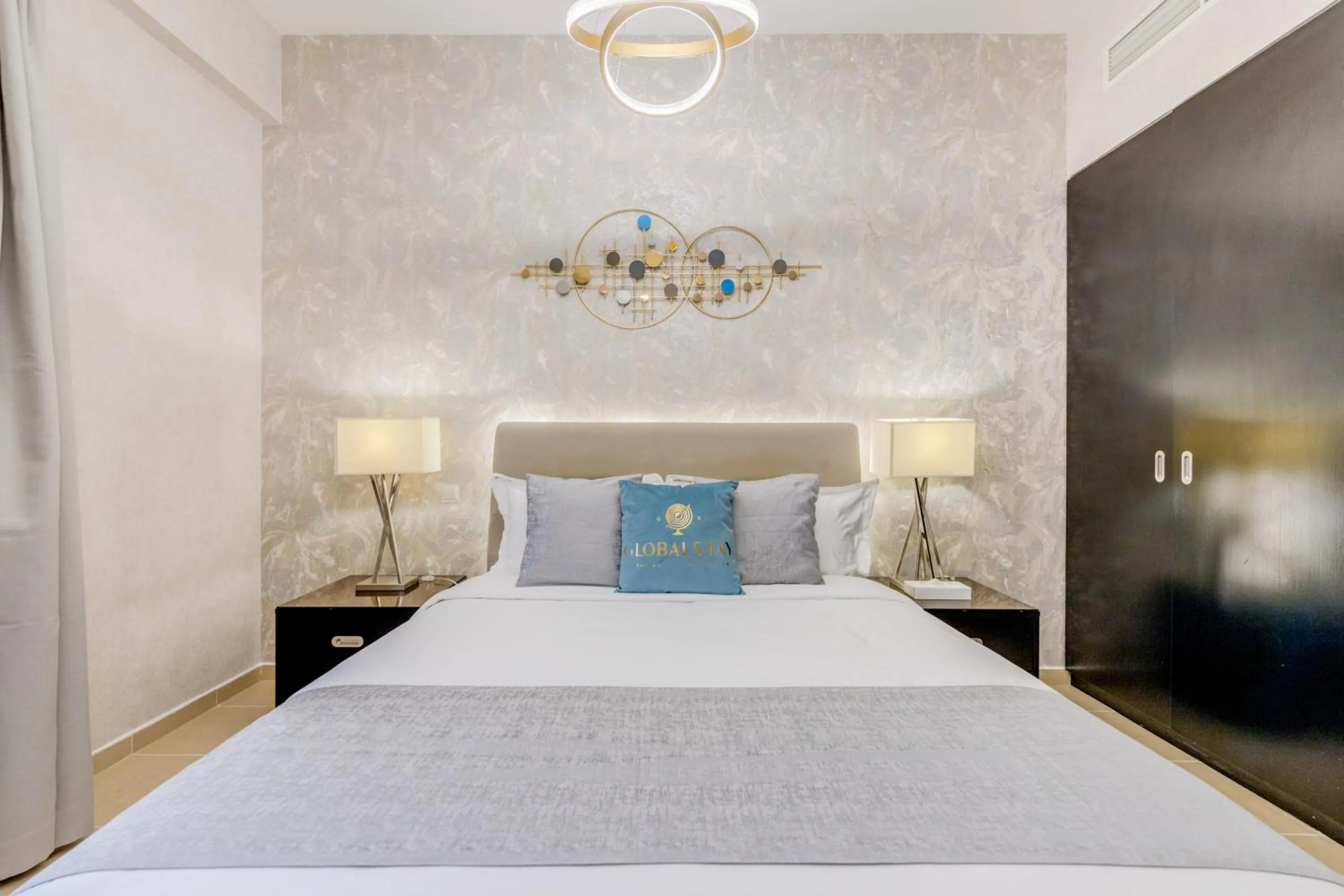 Bed in GLOBALSTAY. Modern Apartments steps to JBR Beach