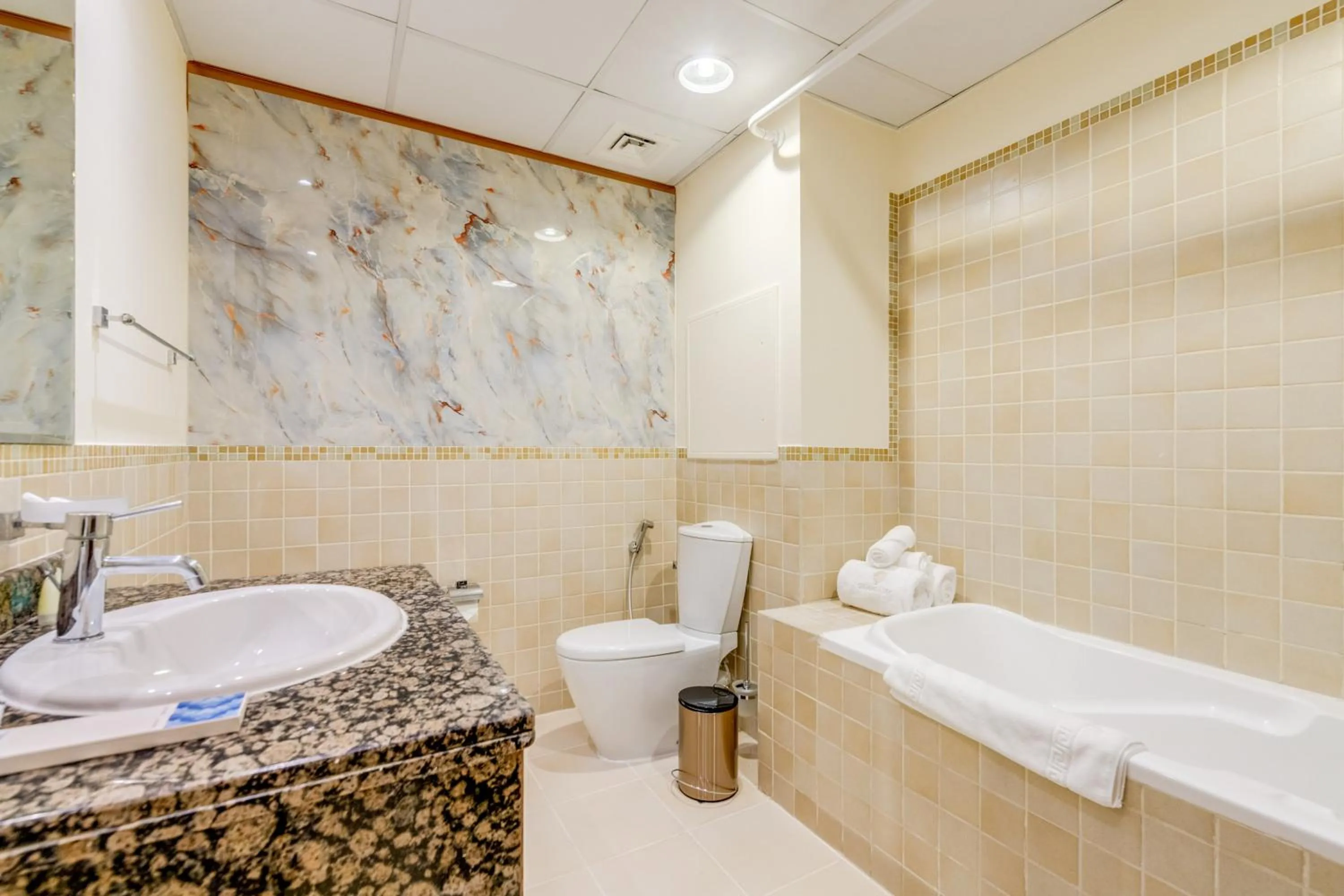 Bathroom in GLOBALSTAY. Modern Apartments steps to JBR Beach