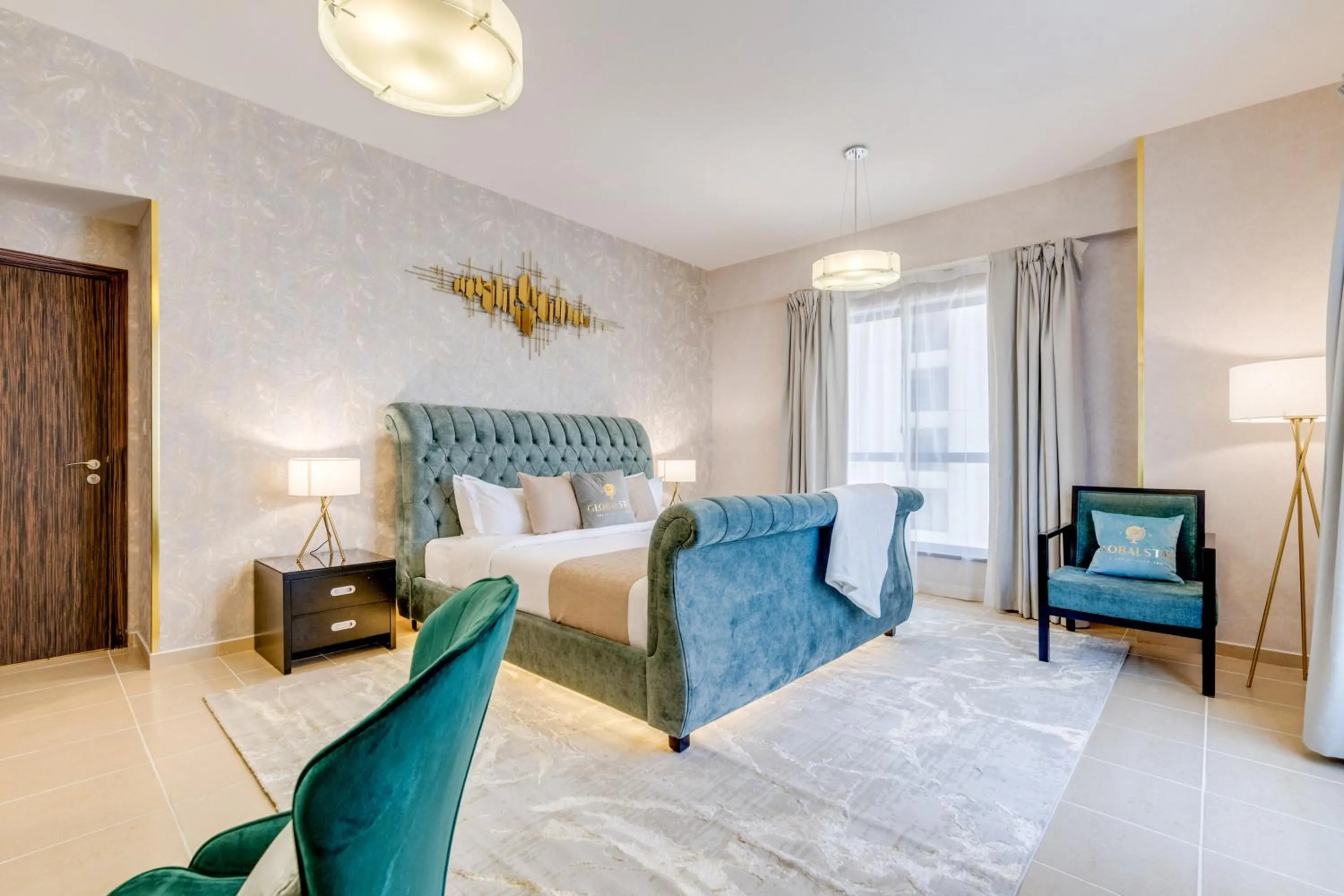 Bed in GLOBALSTAY. Modern Apartments steps to JBR Beach