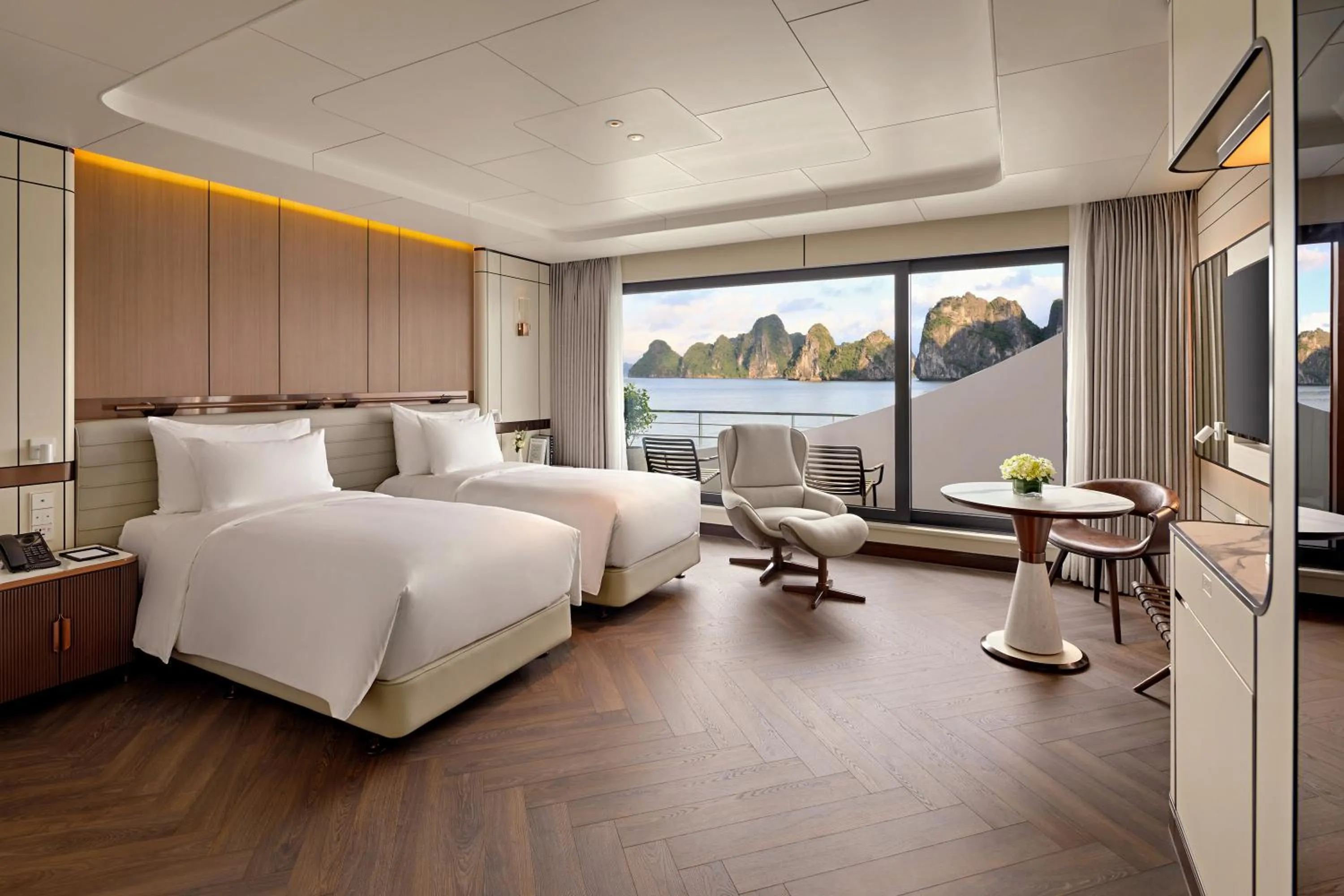 Bedroom, Bed in Grand Pioneers Halong Bay Cruise 1