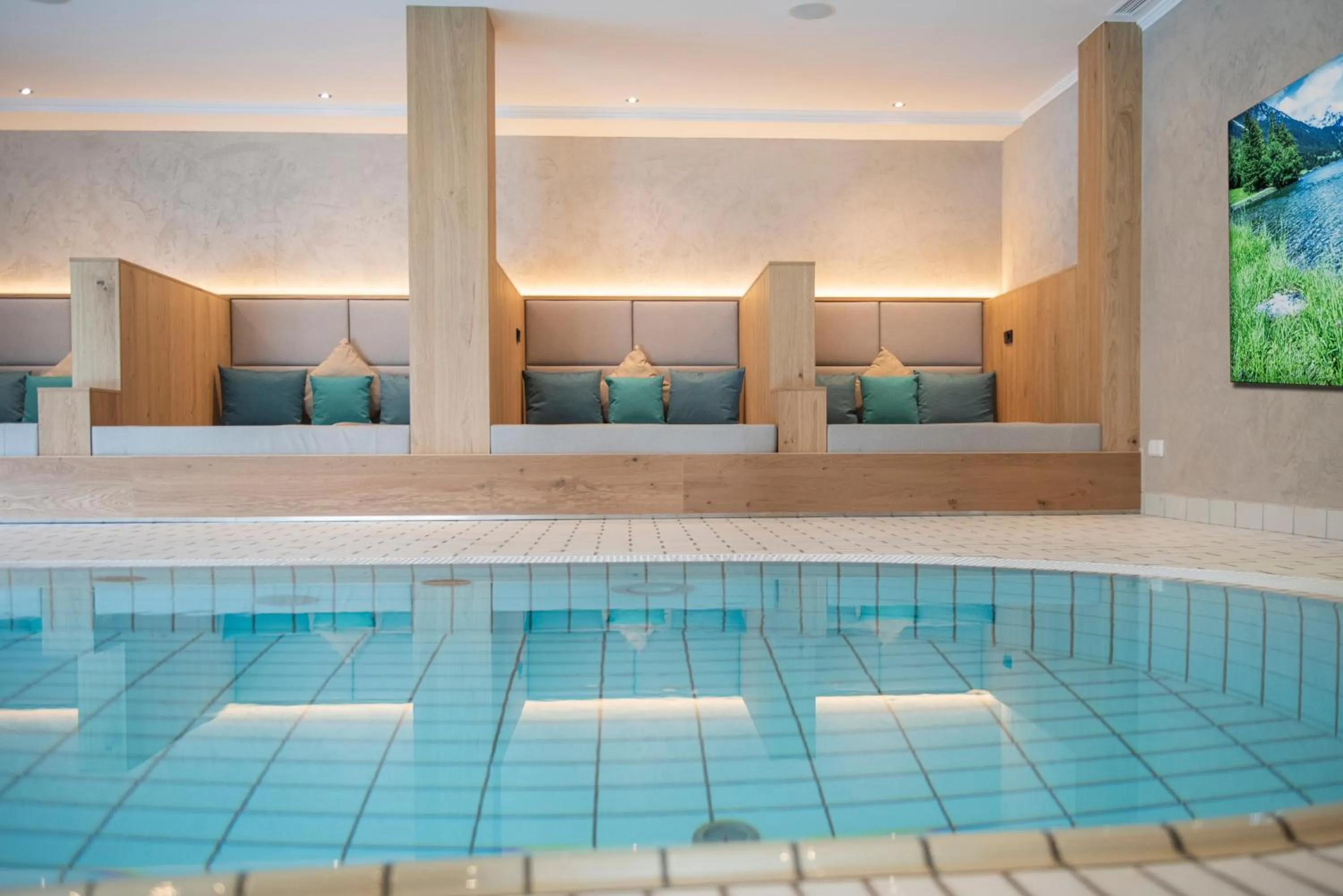 Pool view in Landhaus Ager