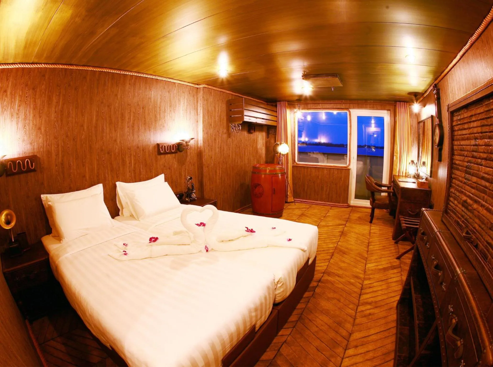 River view, Bed in Vintage Luxury Yacht Hotel