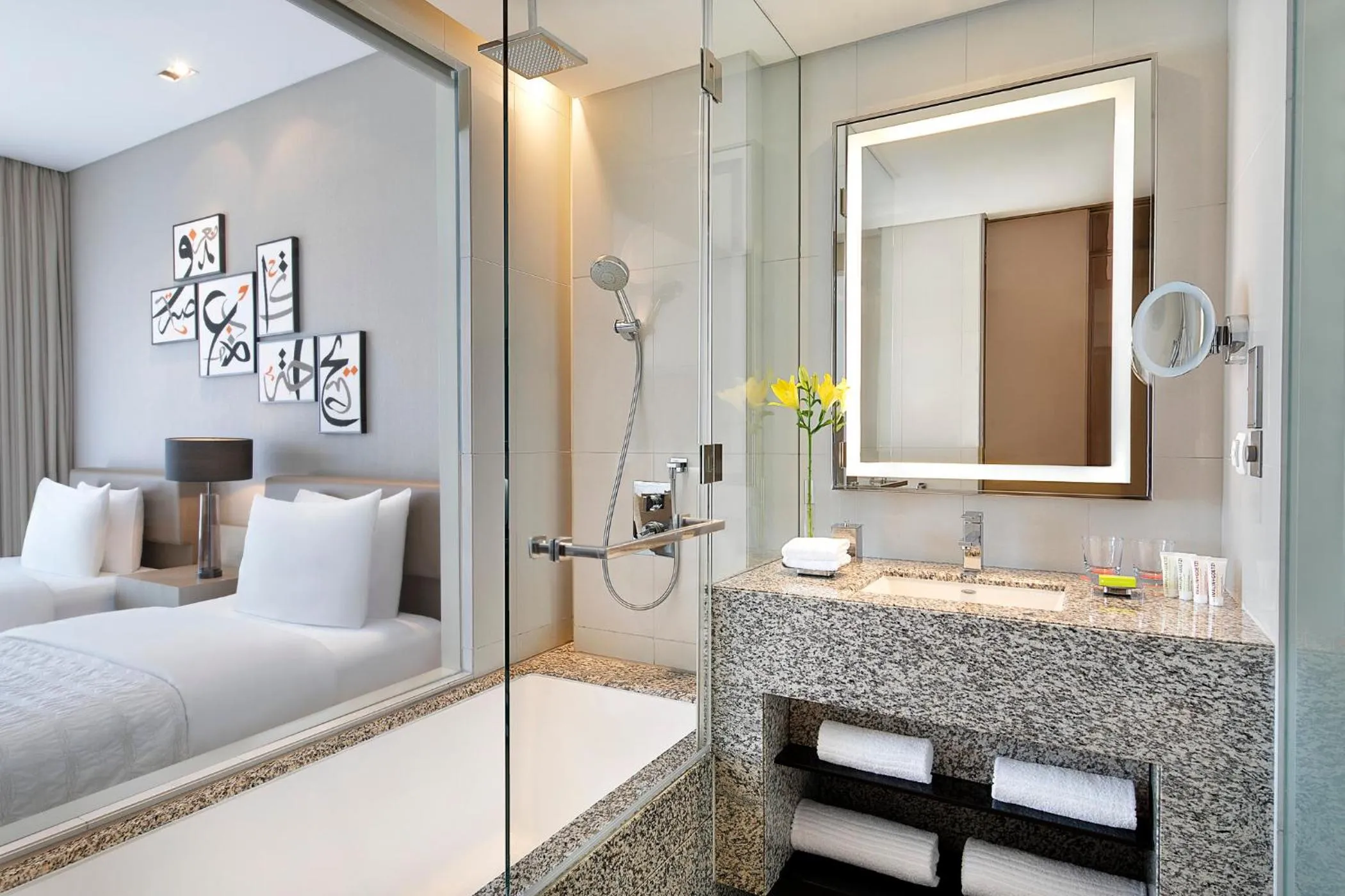 Bathroom, Bed in Le Meridien City Centre Bahrain