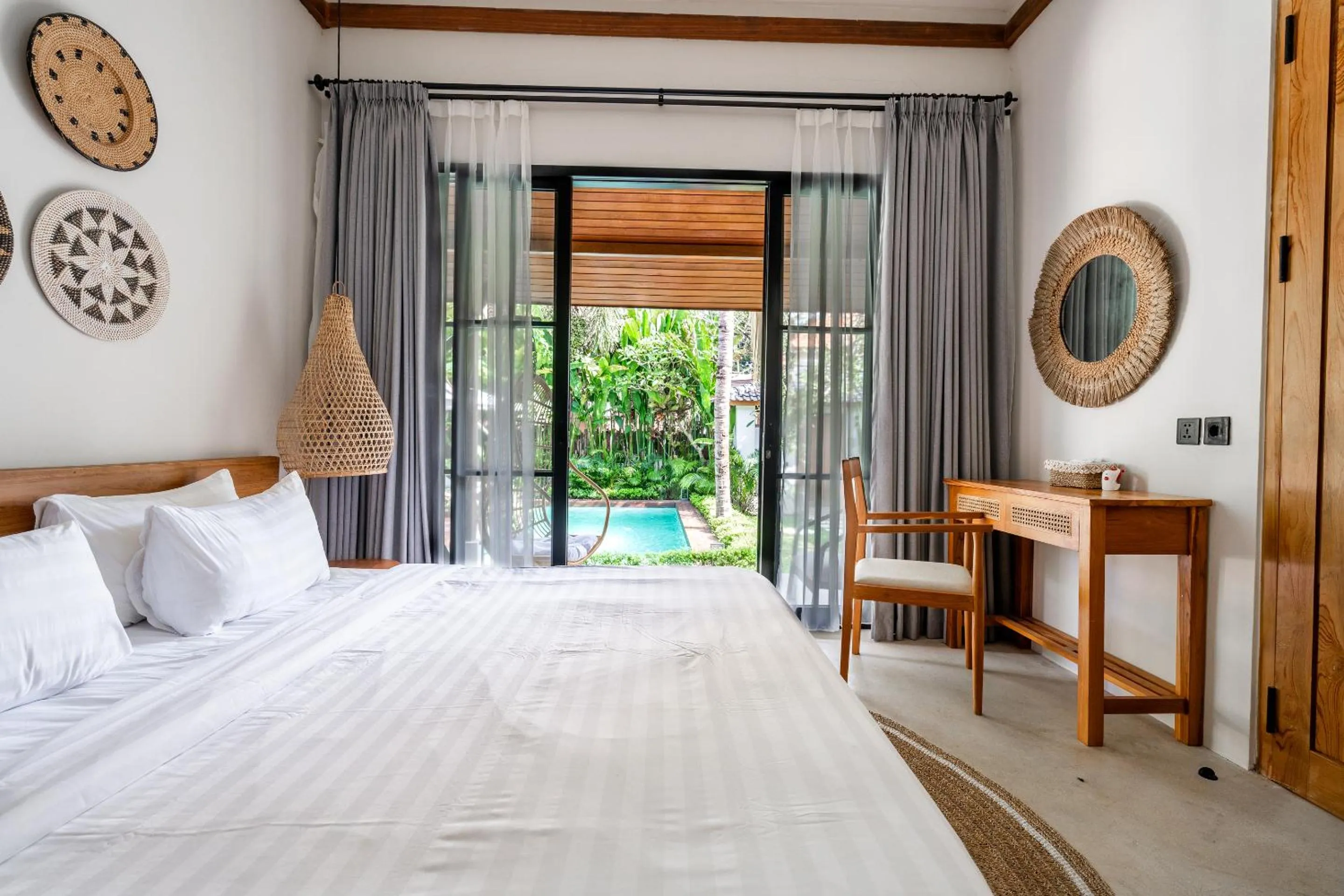 Bed in Hijau Villa by EVDEkimi - Charming 2BR escape with Pool, Outdoor Lounge, Lush Garden