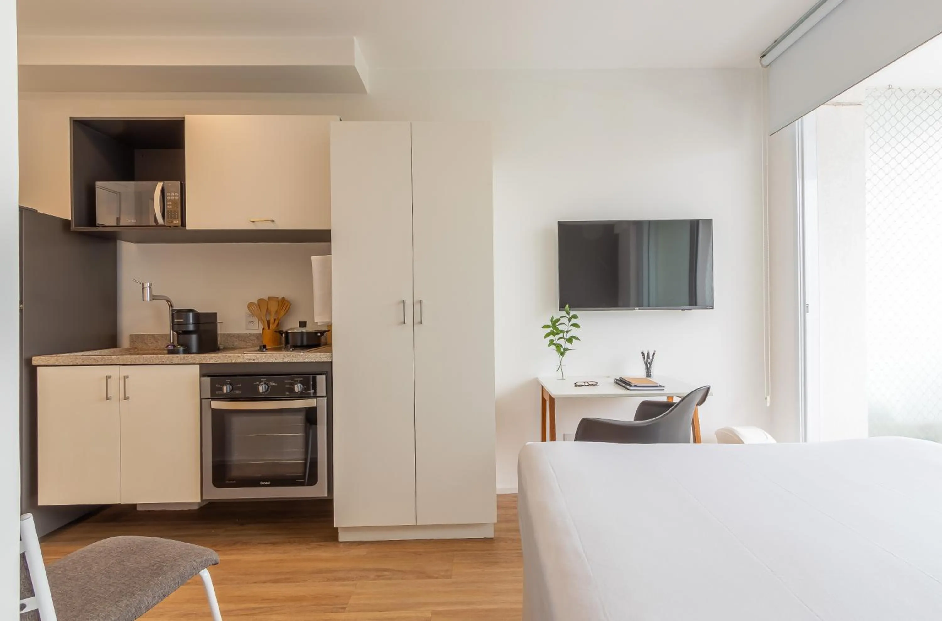 Kitchen or kitchenette in Setin Downtown Praca da Sé by Viva - Prédio completo com piscina perto de estação de metrô no Centro de São Paulo