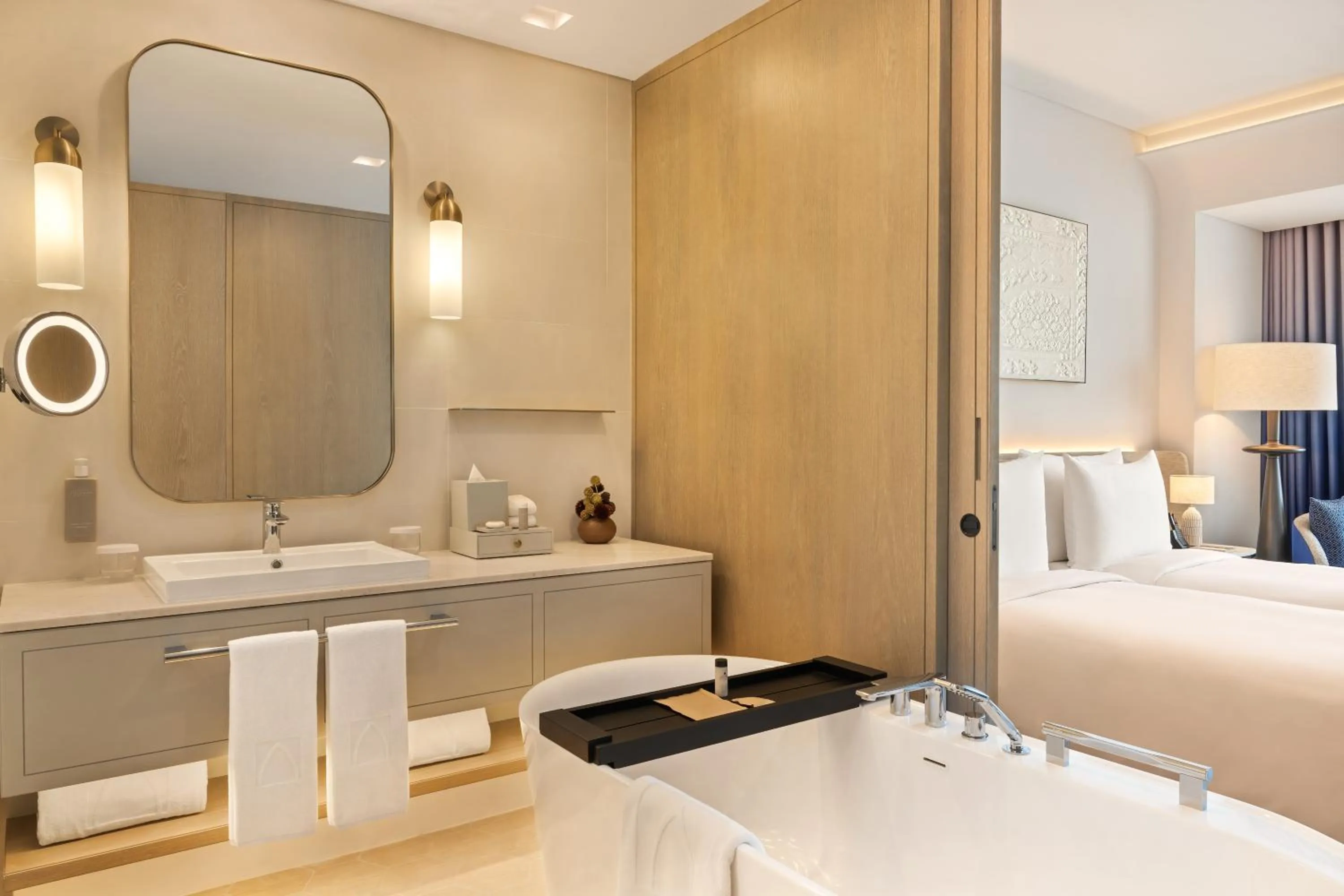 Bathroom, Bed in Palace Dubai Creek Harbour