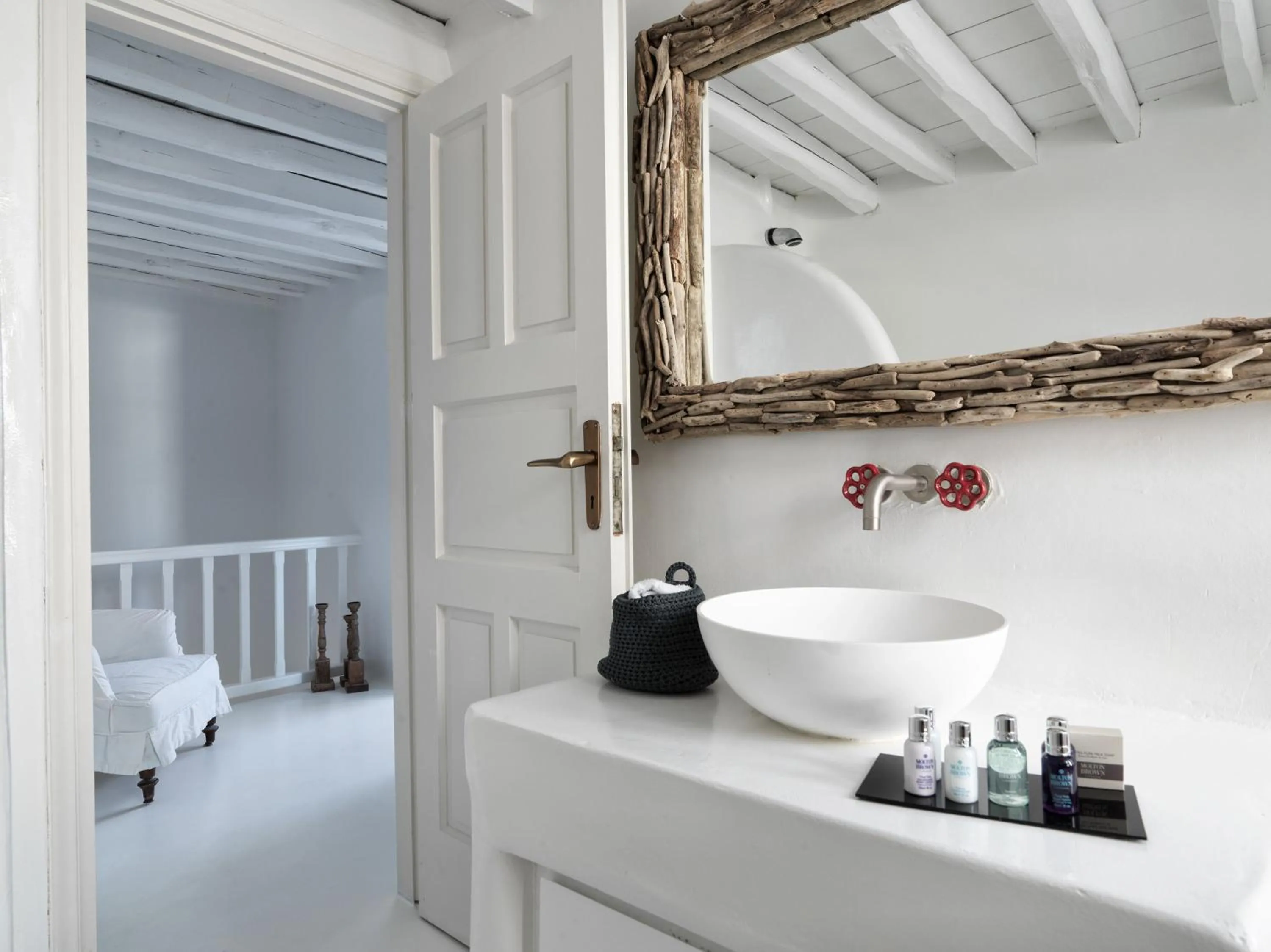 Bathroom, Bed in Villa Kampani Sea View Villa Mykonos Town