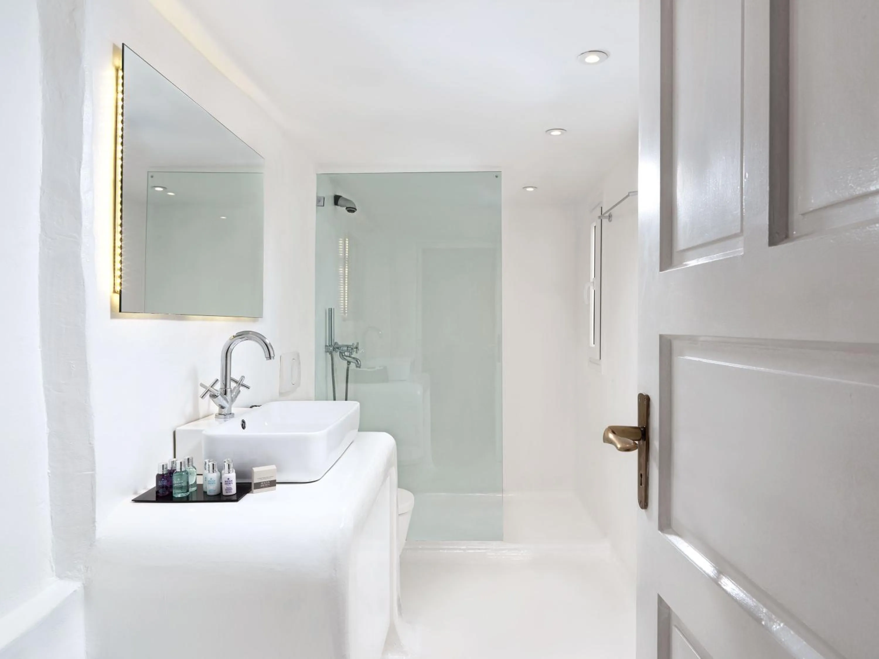 Bathroom, Bed in Villa Kampani Sea View Villa Mykonos Town