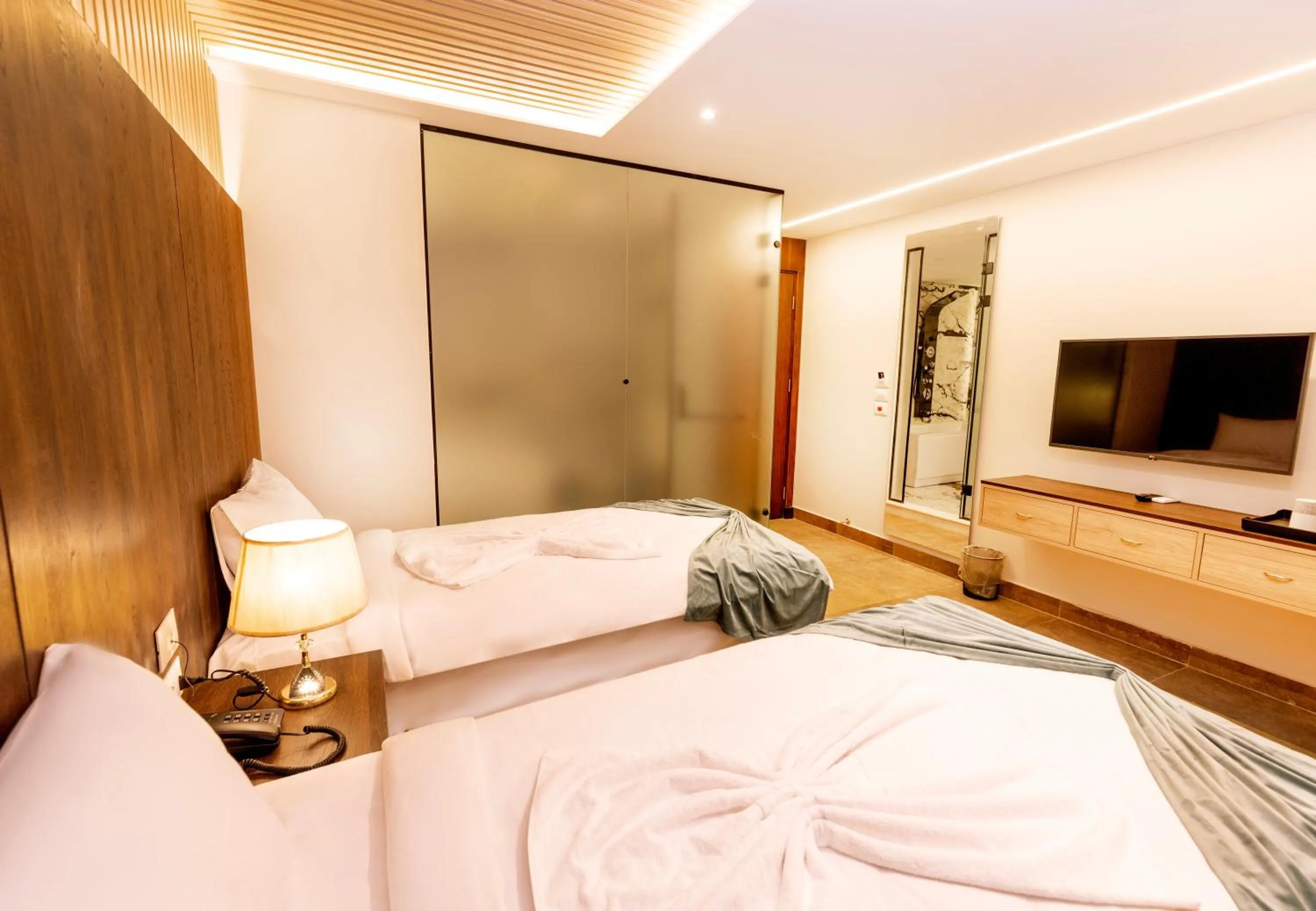 Bed in Blue Pyramids Eyes Hotel