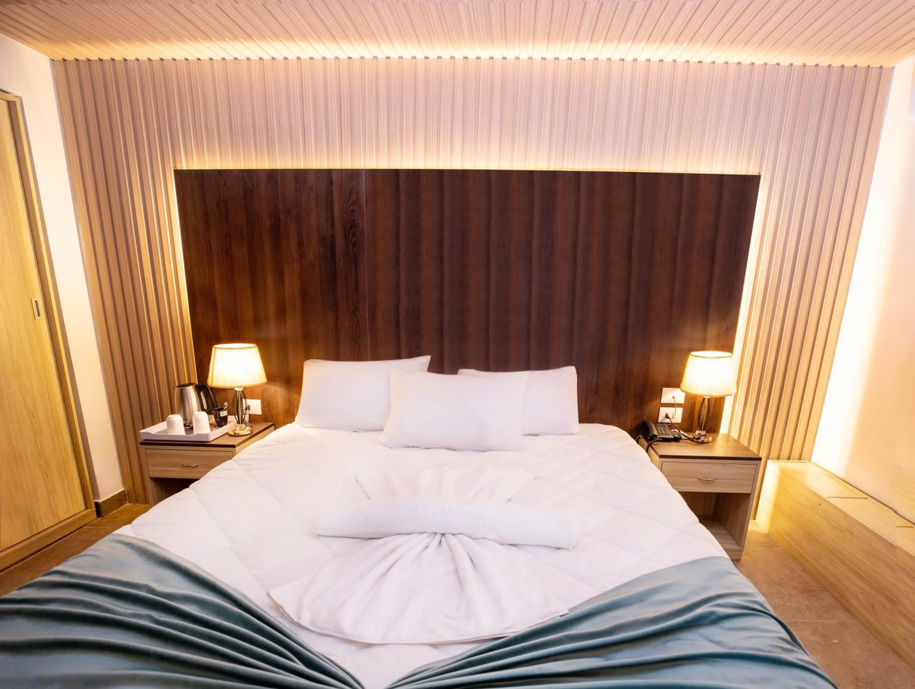 Bed in Blue Pyramids Eyes Hotel