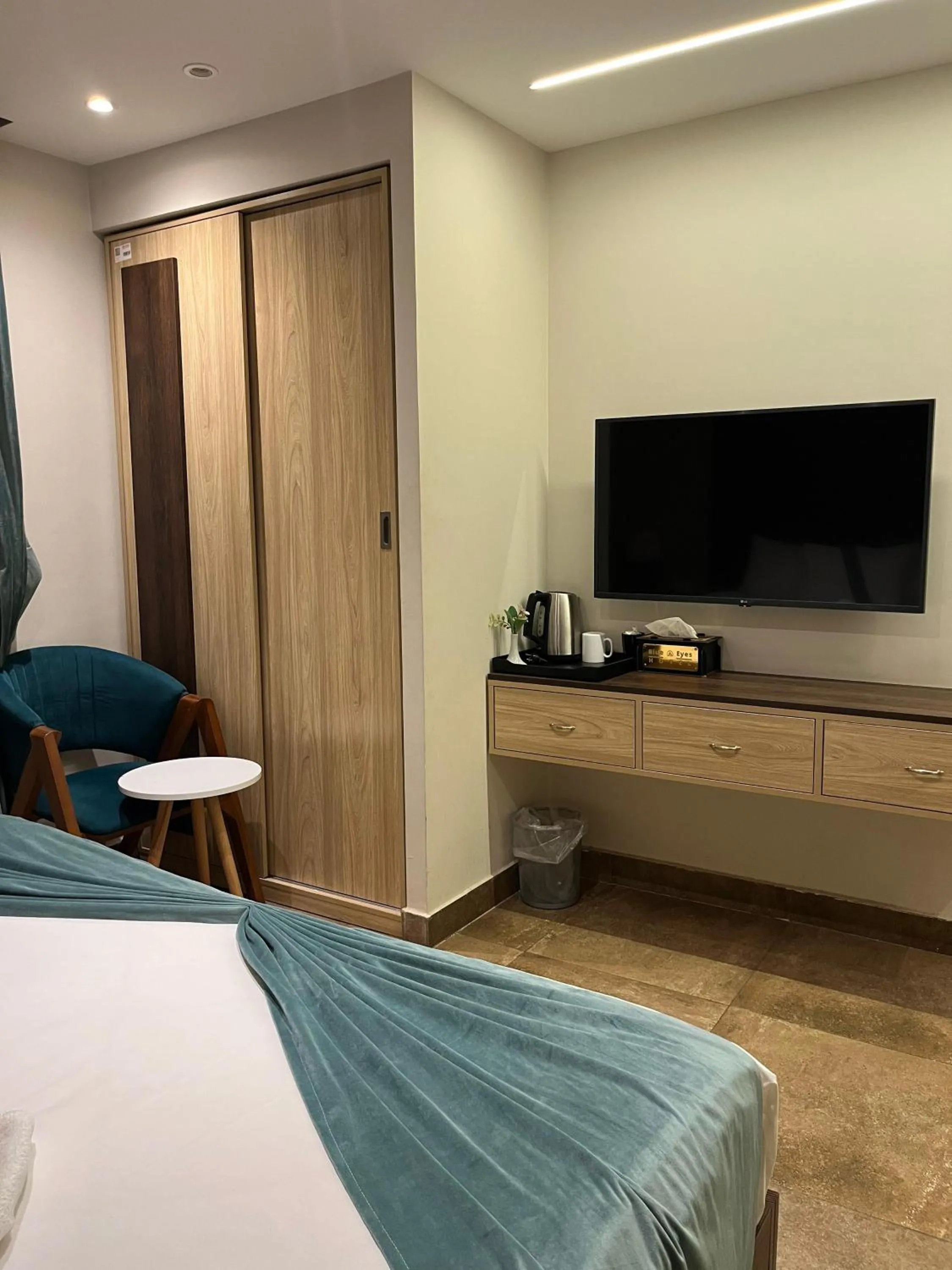 Bed in Blue Pyramids Eyes Hotel