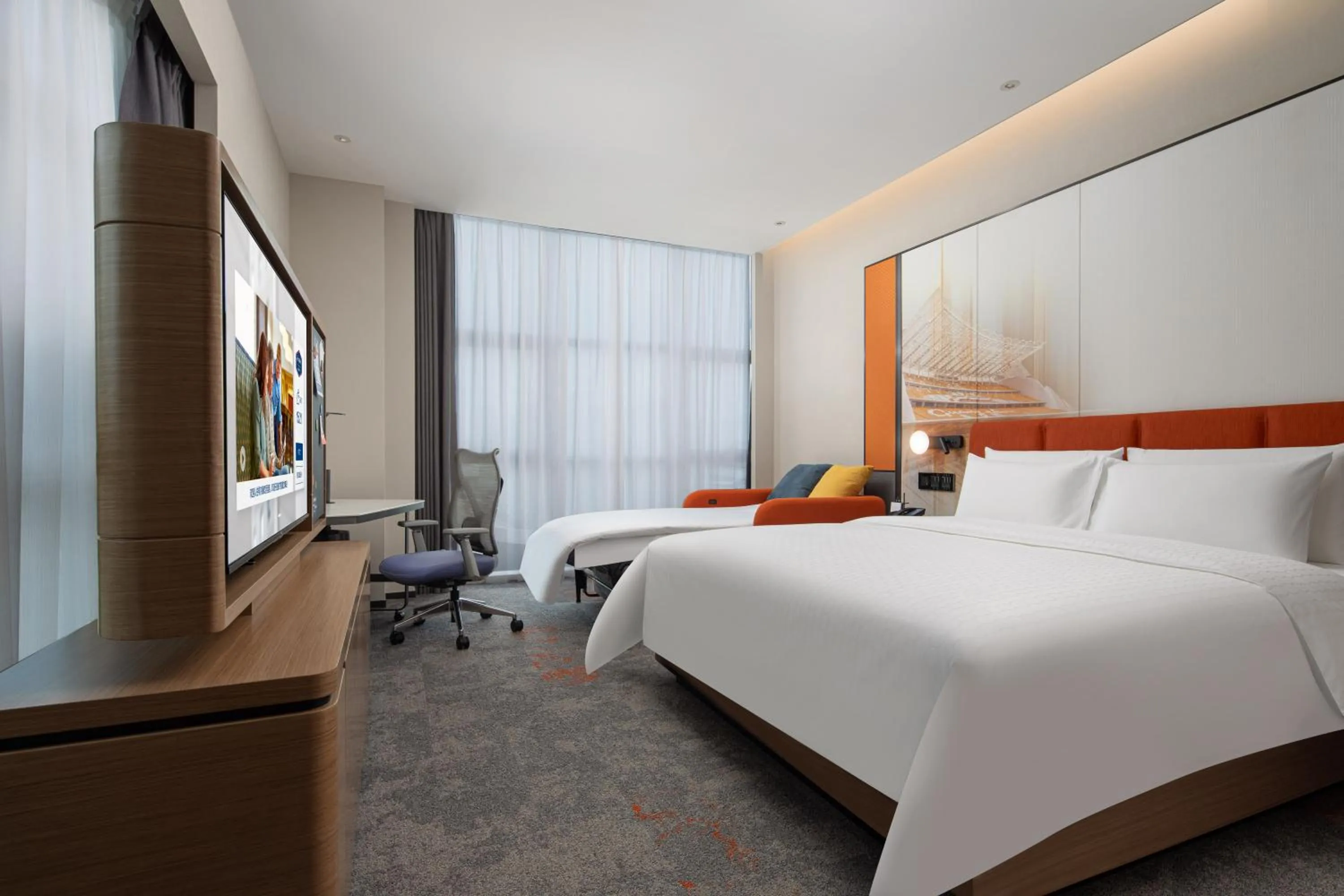 Bed in 广州新塘希尔顿欢朋酒店-广交会期间免费穿梭巴士往返展馆