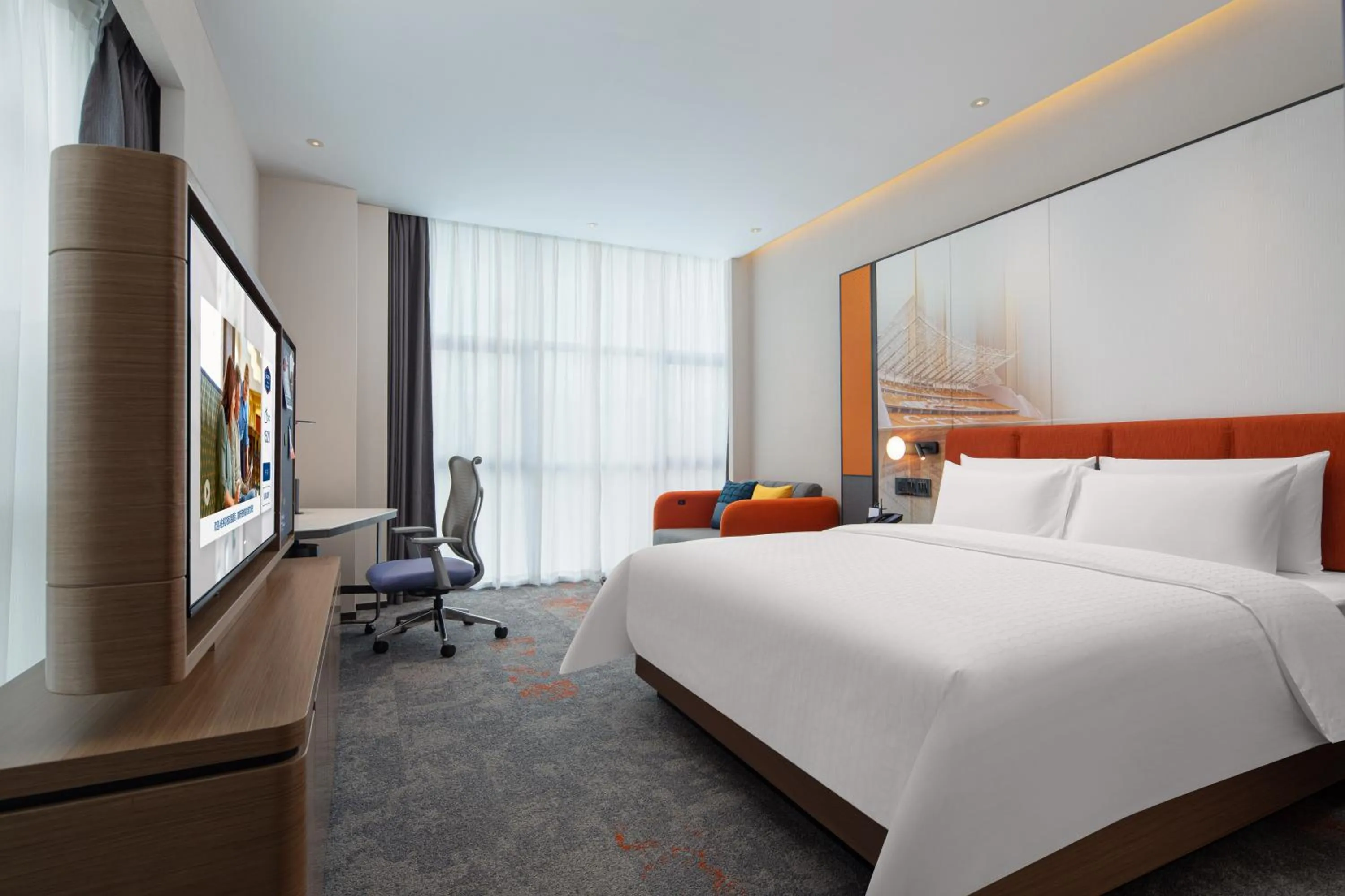 Bed in 广州新塘希尔顿欢朋酒店-广交会期间免费穿梭巴士往返展馆